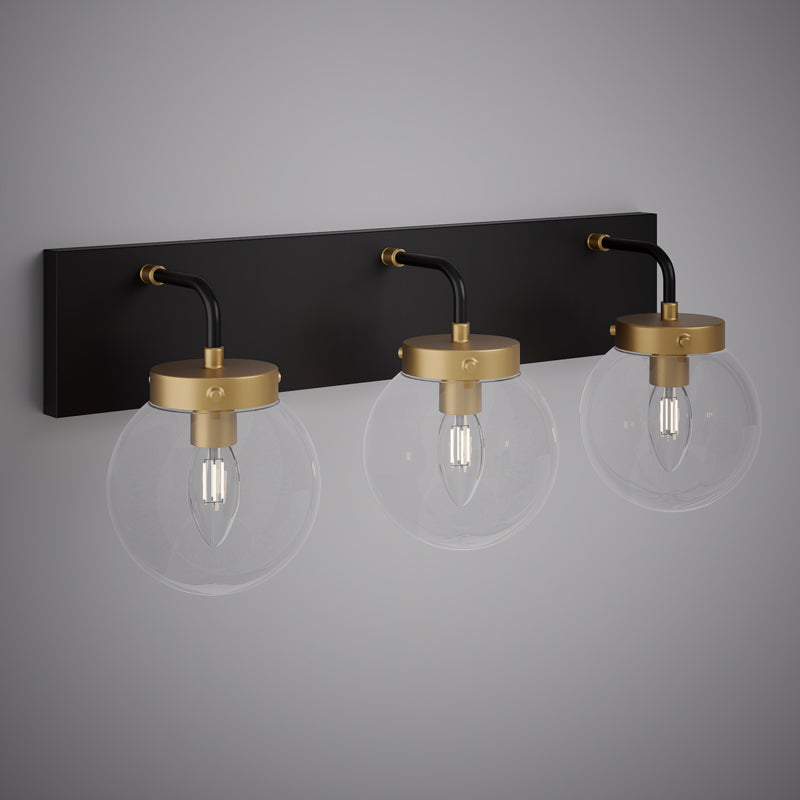 Matte Black/Aged Brass Bianca 3-Light Vanity Light Clear Glass Dimmable