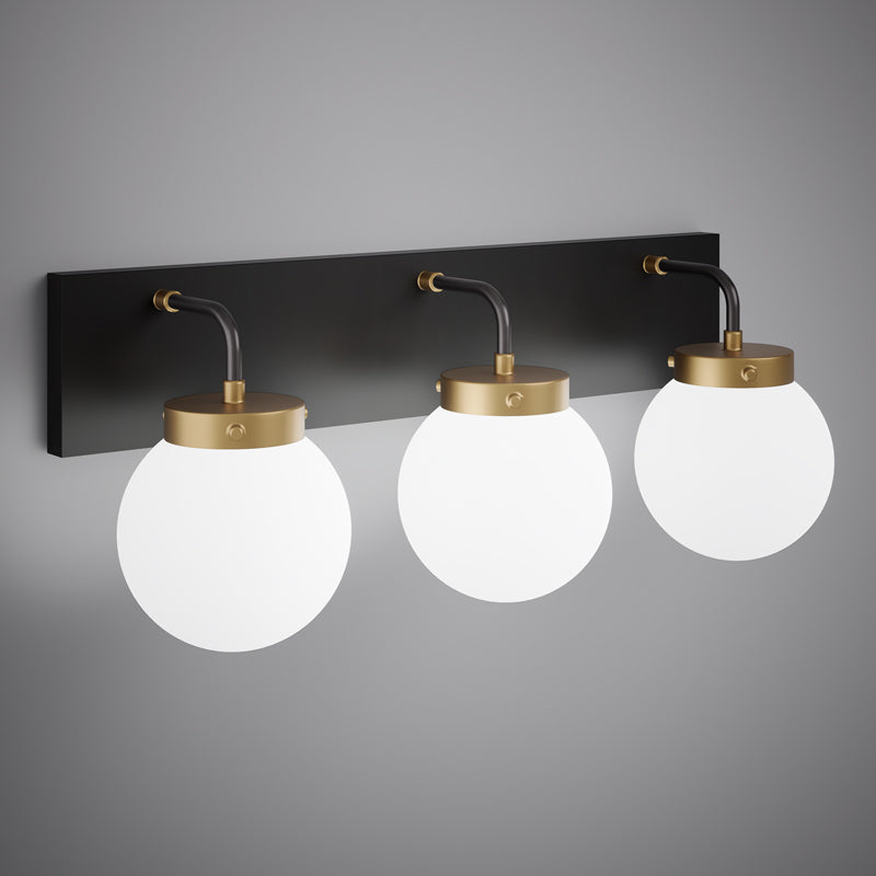 Matte Black/Aged Brass Bianca 3-Light Vanity Light Opal Glass Dimmable