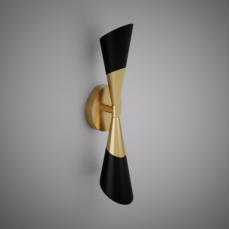 2 Lights 21-in Wall Sconce Matte Black/Aged Brass Dimmable 80W