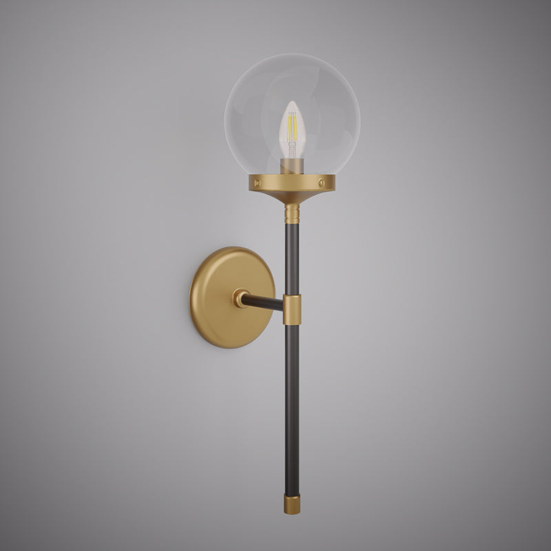 Matte Black/Aged Brass Cylindrical Wall Sconce Clear Glass Dimmable