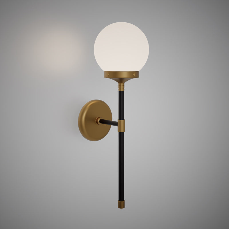 Matte Black/Aged Brass Cylindrical Wall Sconce Opal Glass Dimmable