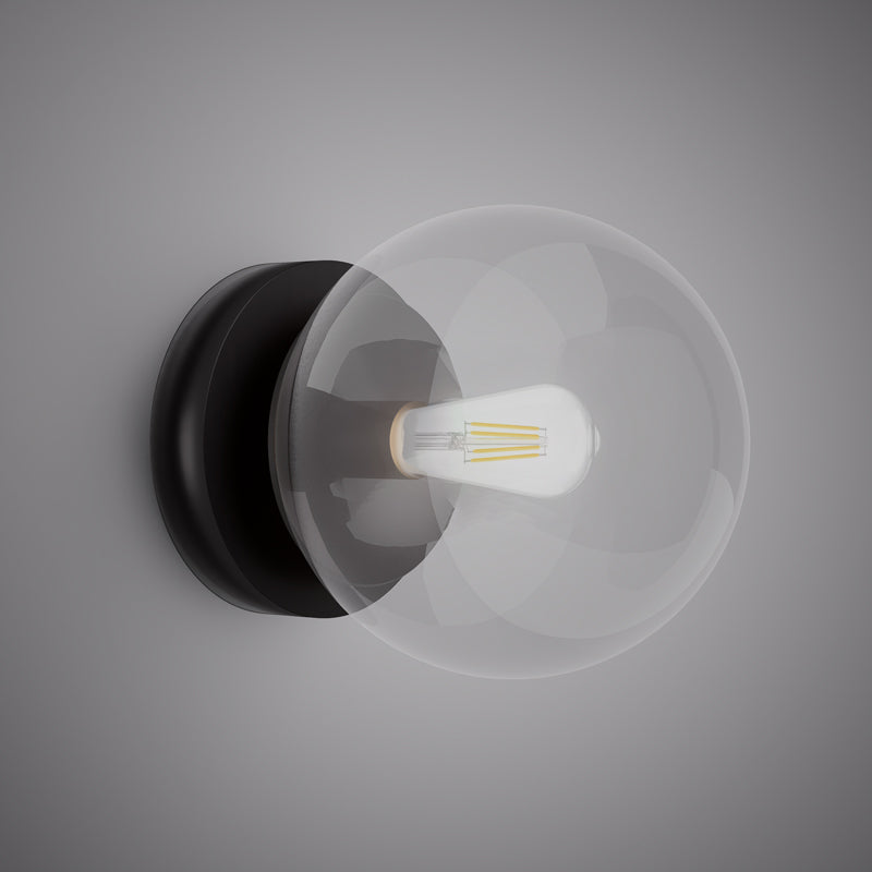 Matte Black Orbit Wall Sconce Clear Glass Dimmable