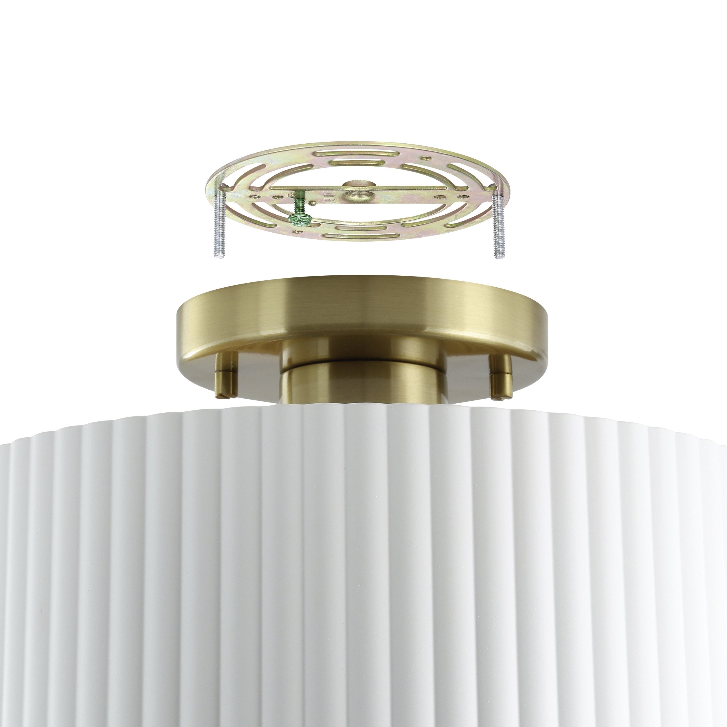 Leilani 11-inch 1-light Brushed Gold Semi-Flush Mount with Matte White and Gold Metal Shade