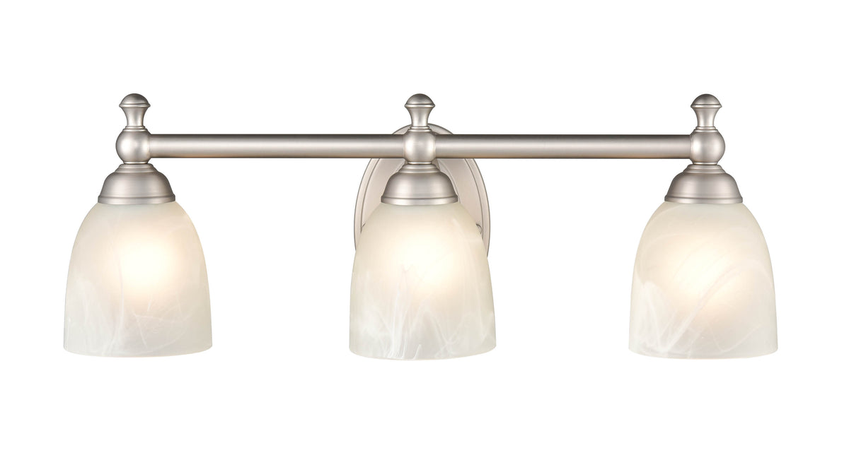 22-inch Satin Nickel 3-Light Faux Alabaster Glass Dome Bathroom Vanity Light