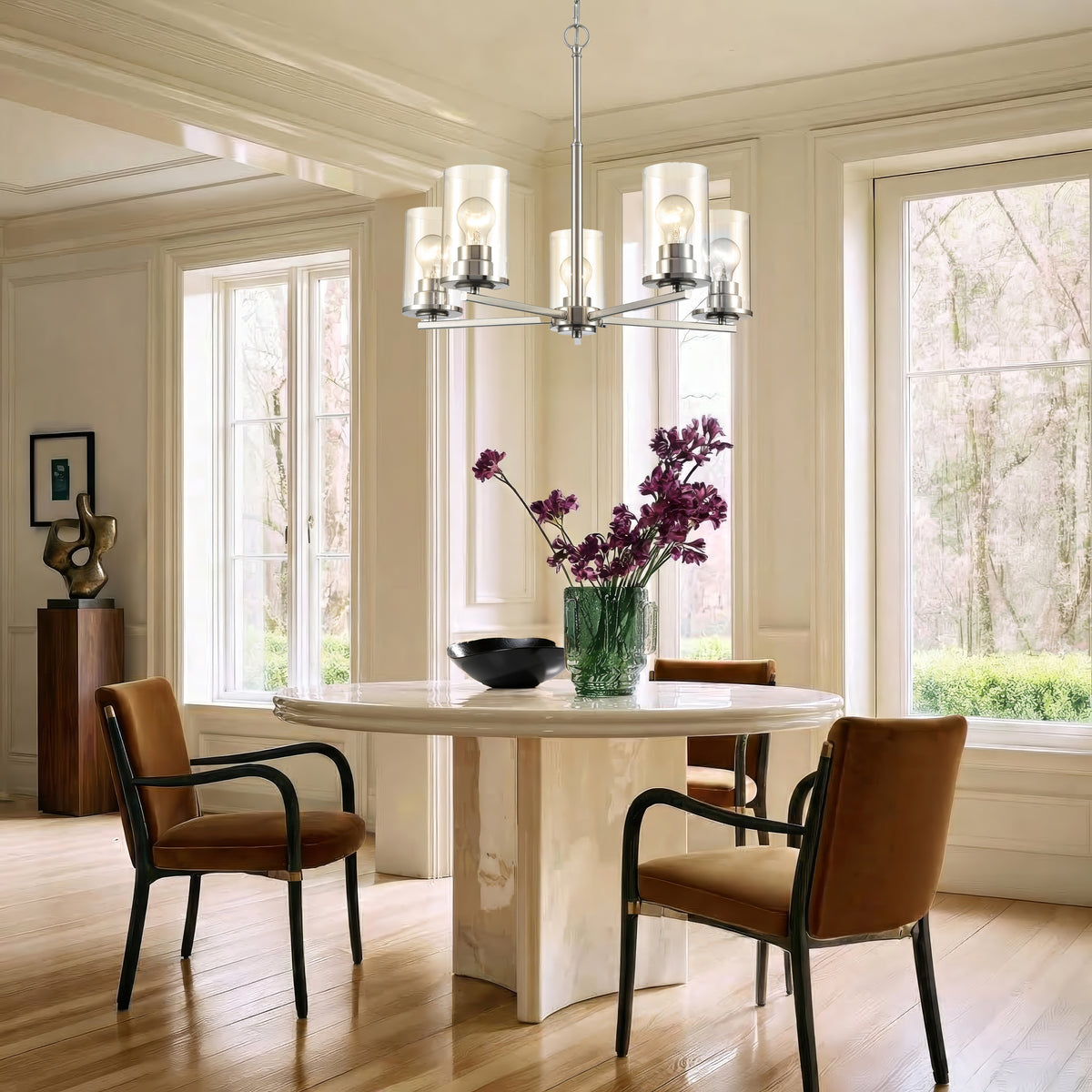 24-inch Verlana Brushed Nickel 5-Light Clear Glass Chandelier
