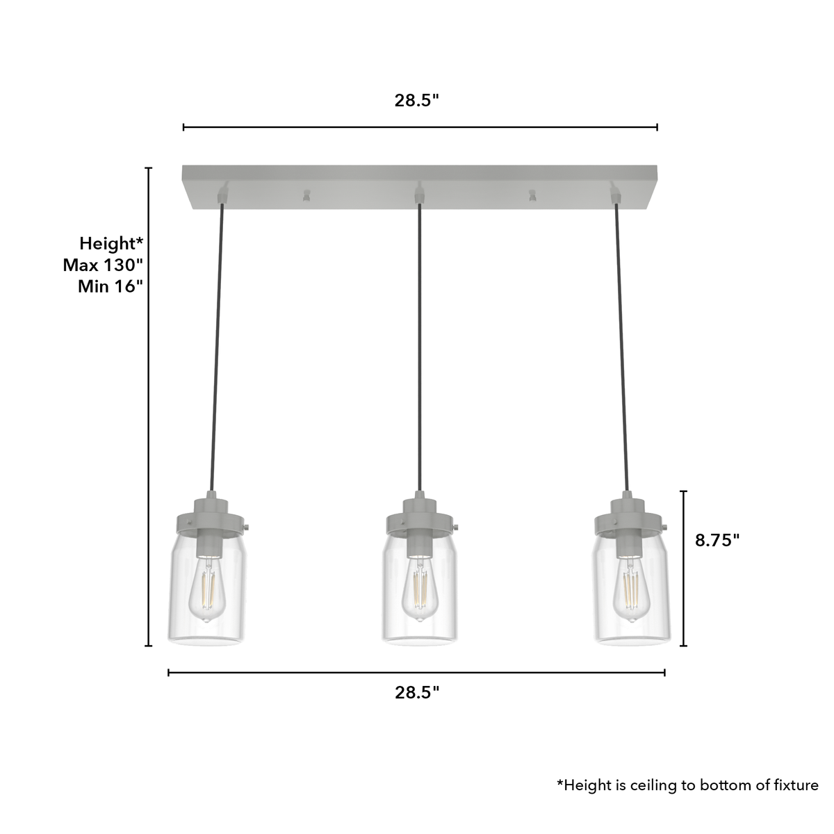 Devon Park 28.5-inch 3-light Brushed Nickel Linear Pendant Cluster with Clear Glass