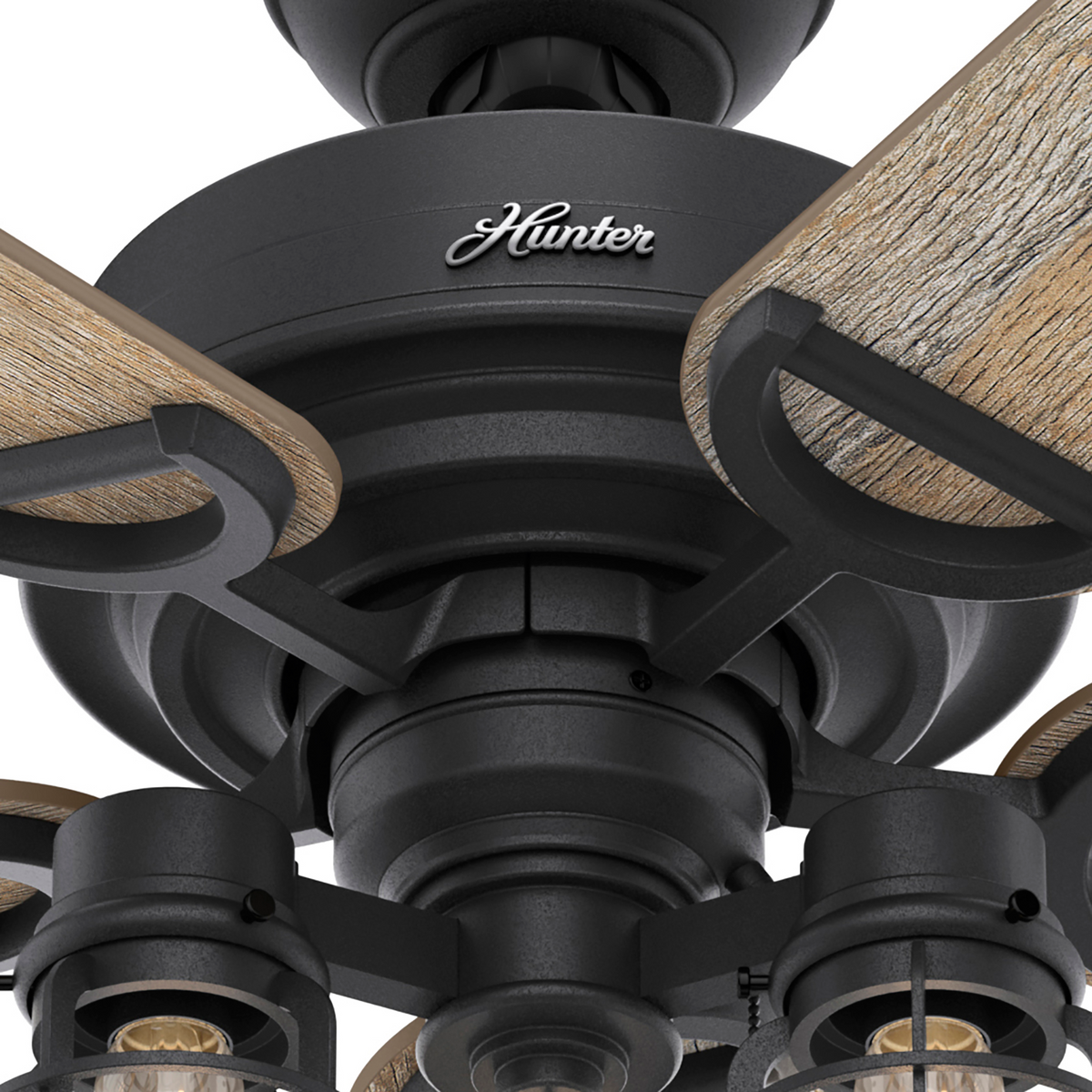 52 inch Starklake Natural Black Iron Damp Rated Ceiling Fan with LED Light Kit and Pull Chain
