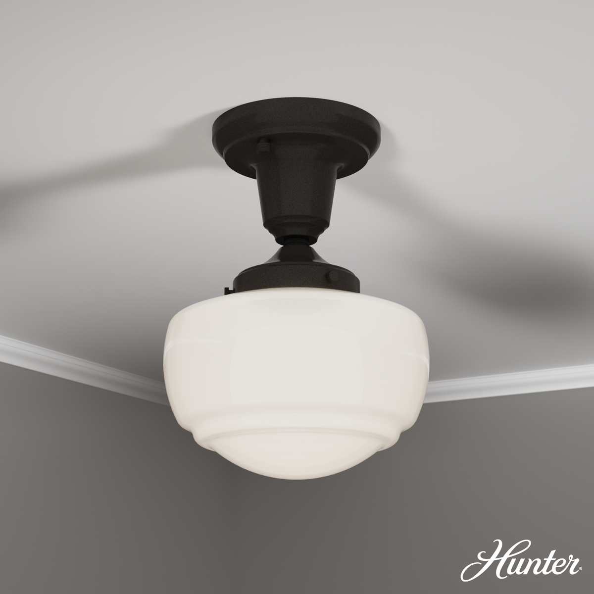 Saddle Creek 7.5-inch 1-light Noble Bronze Schoolhouse Pendant with Cased White Glass