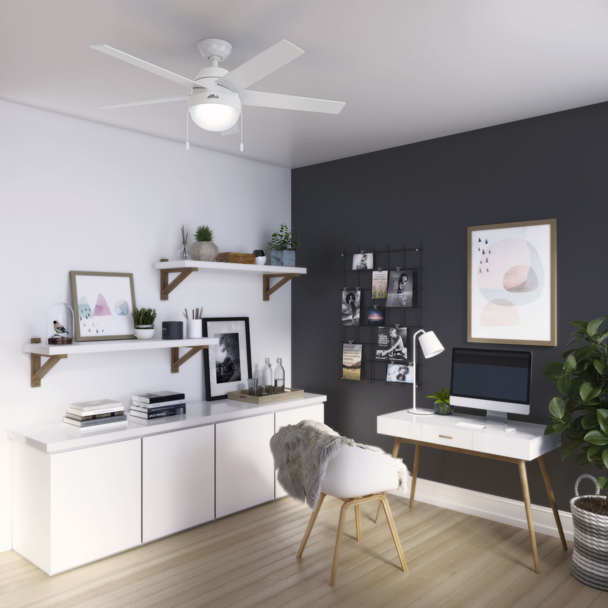 52 inch Anslee Fresh White Ceiling Fan with LED Light Kit and Pull Chain