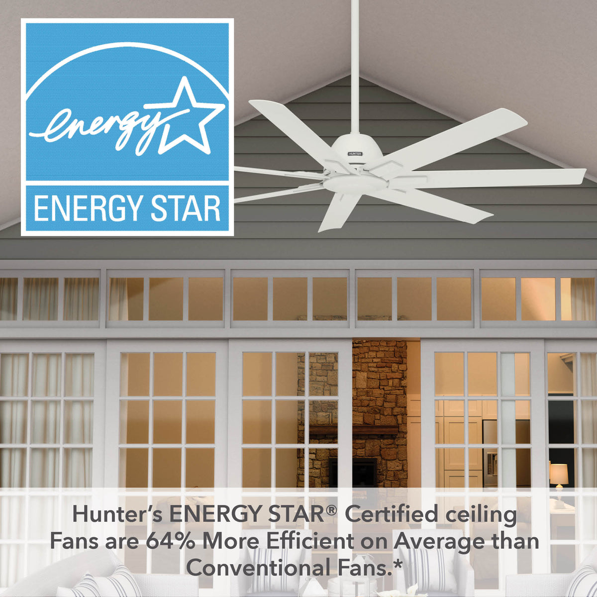 60 inch Downtown ENERGY STAR® Matte White Damp Rated Ceiling Fan and Wall Control