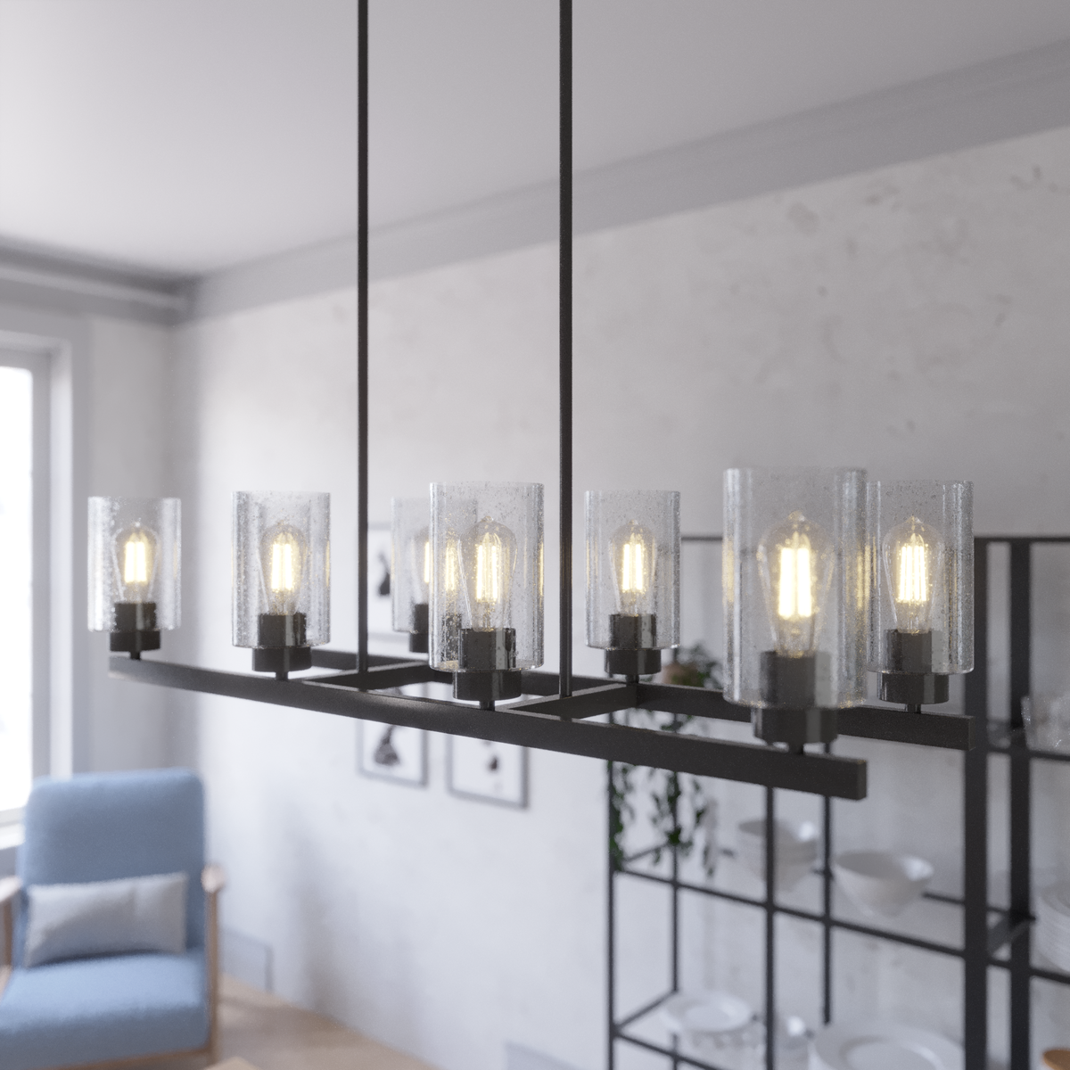Hartland 40-inch 8-light Noble Bronze Linear Chandelier with Seeded Glass