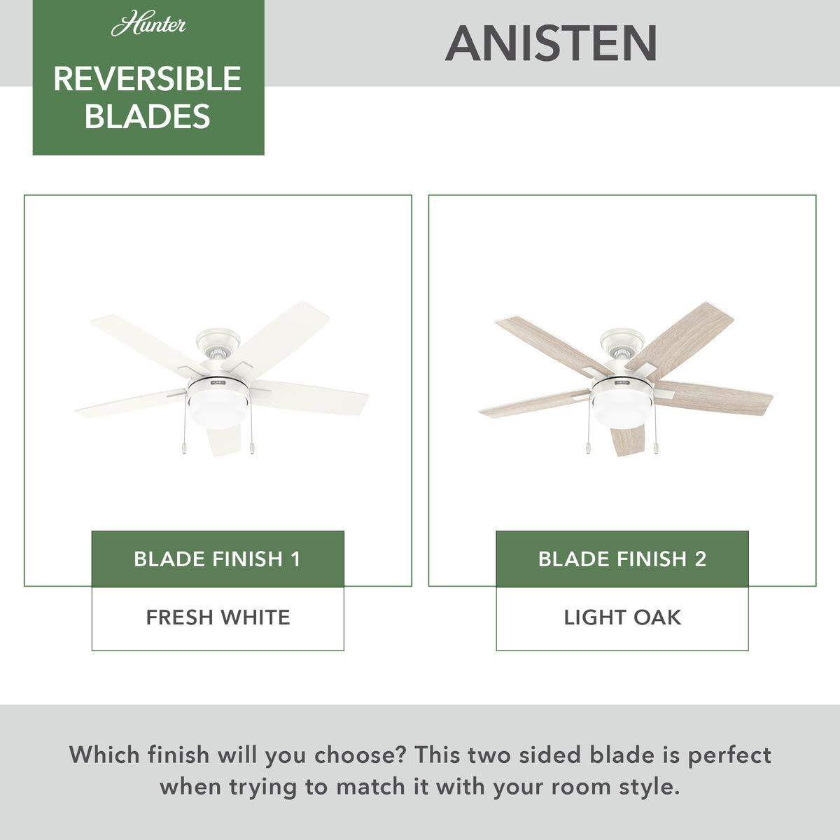 44 inch Anisten ENERGY STAR® Fresh White Ceiling Fan with LED Light Kit and Pull Chain