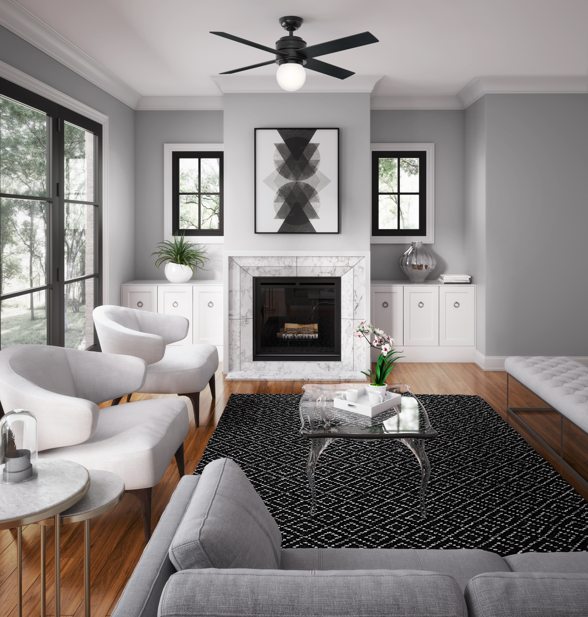 52 inch Hepburn Matte Black Ceiling Fan with LED Light Kit and Wall Control