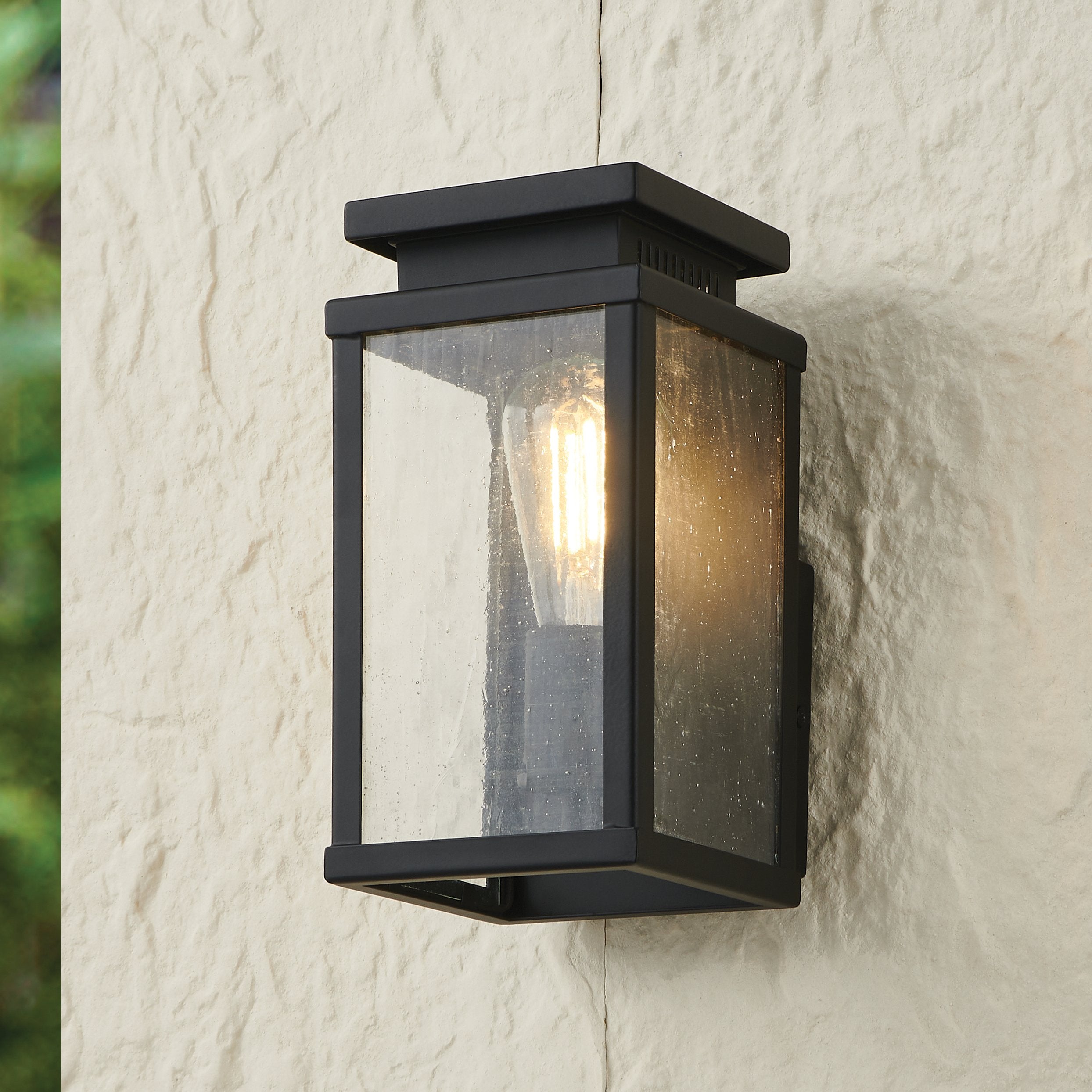 Overton 9-inch 1-light Matte Black Exterior Wall Sconce with Clear Antique Glass