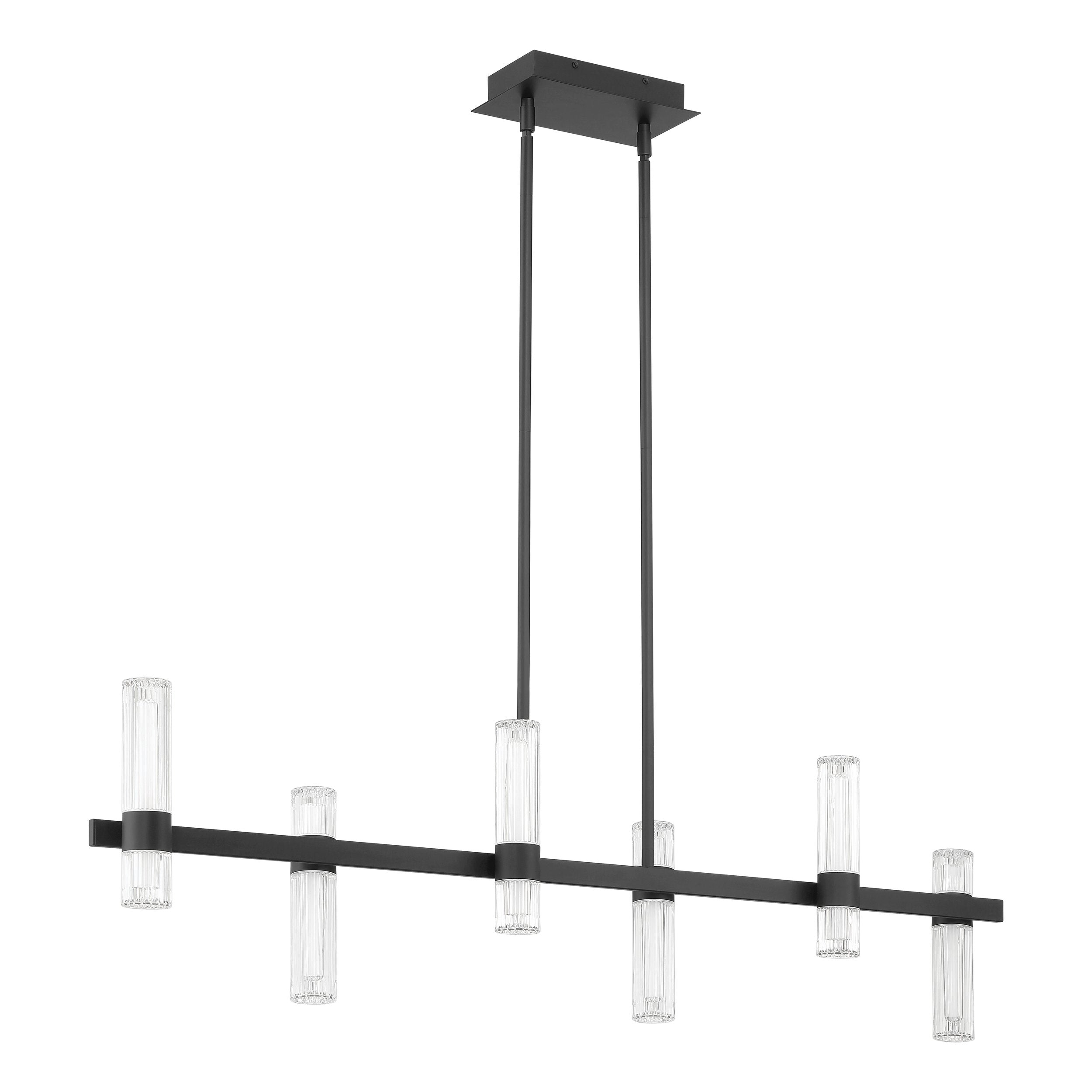 Ristretto 50-inch 12-light Matte Black LED Linear Chandelier with Clear Ribbed and White Acrylic Shades