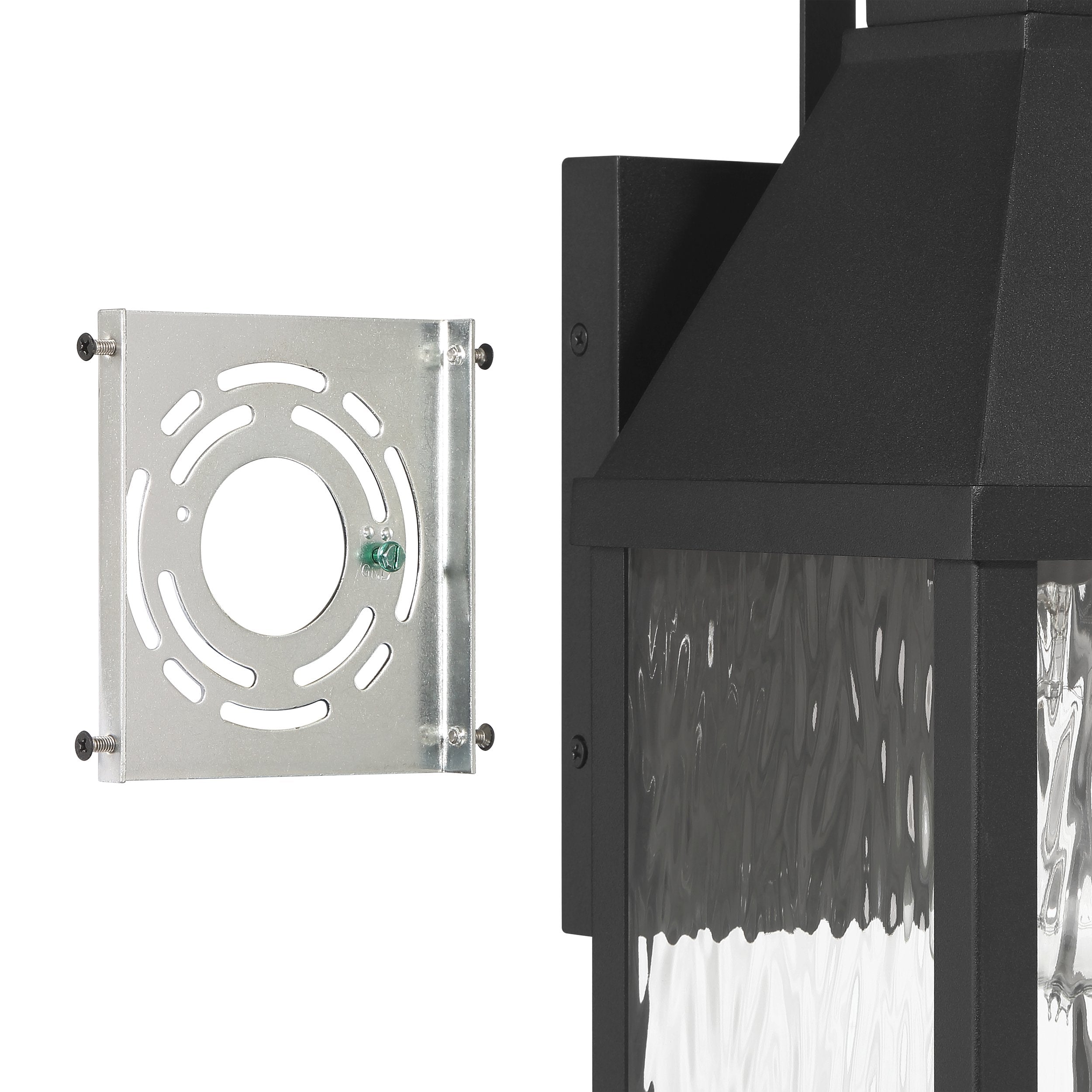Glencrest 18-inch 1-light Textured Black Exterior Wall Sconce with Clear Water Glass