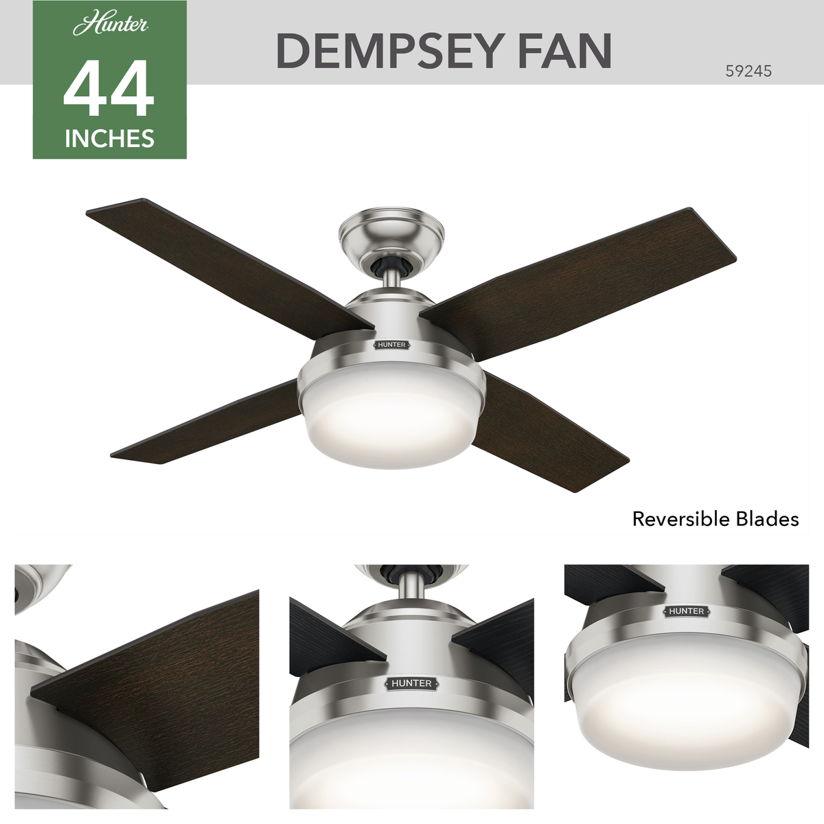 44 inch Dempsey Brushed Nickel Ceiling Fan with LED Light Kit and Handheld Remote