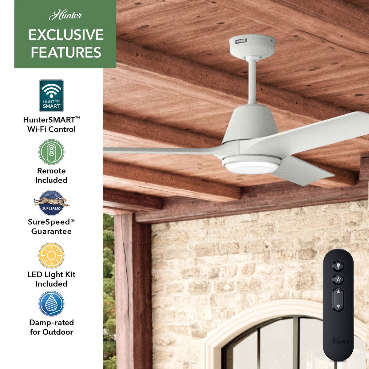 52 inch Aeronaut Wi-Fi ENERGY STAR® Matte White Damp Rated Ceiling Fan with LED Light Kit and Handheld Remote