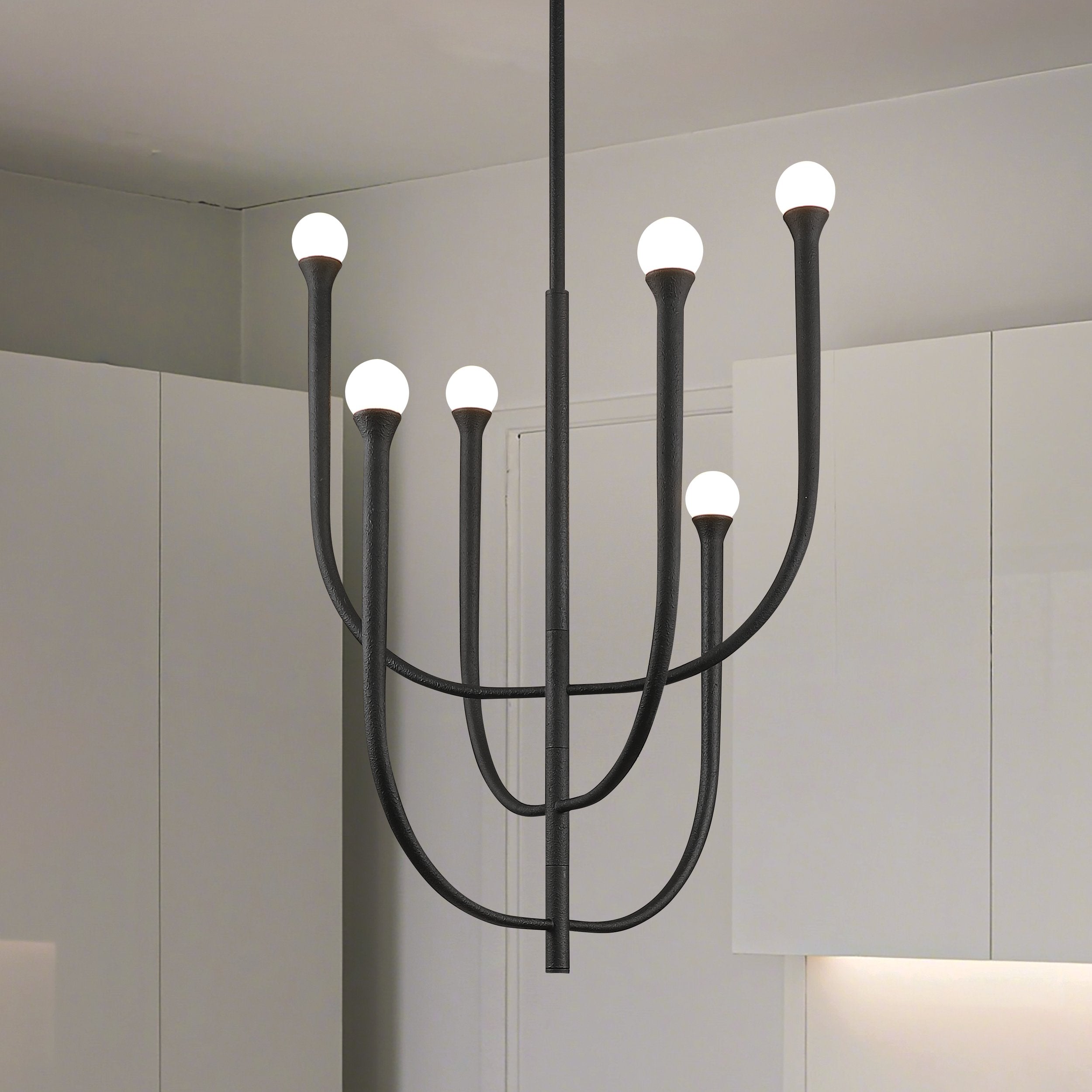 Dahlia 23-inch 6-light Plaster Black Chandelier with Opal Glass Shades