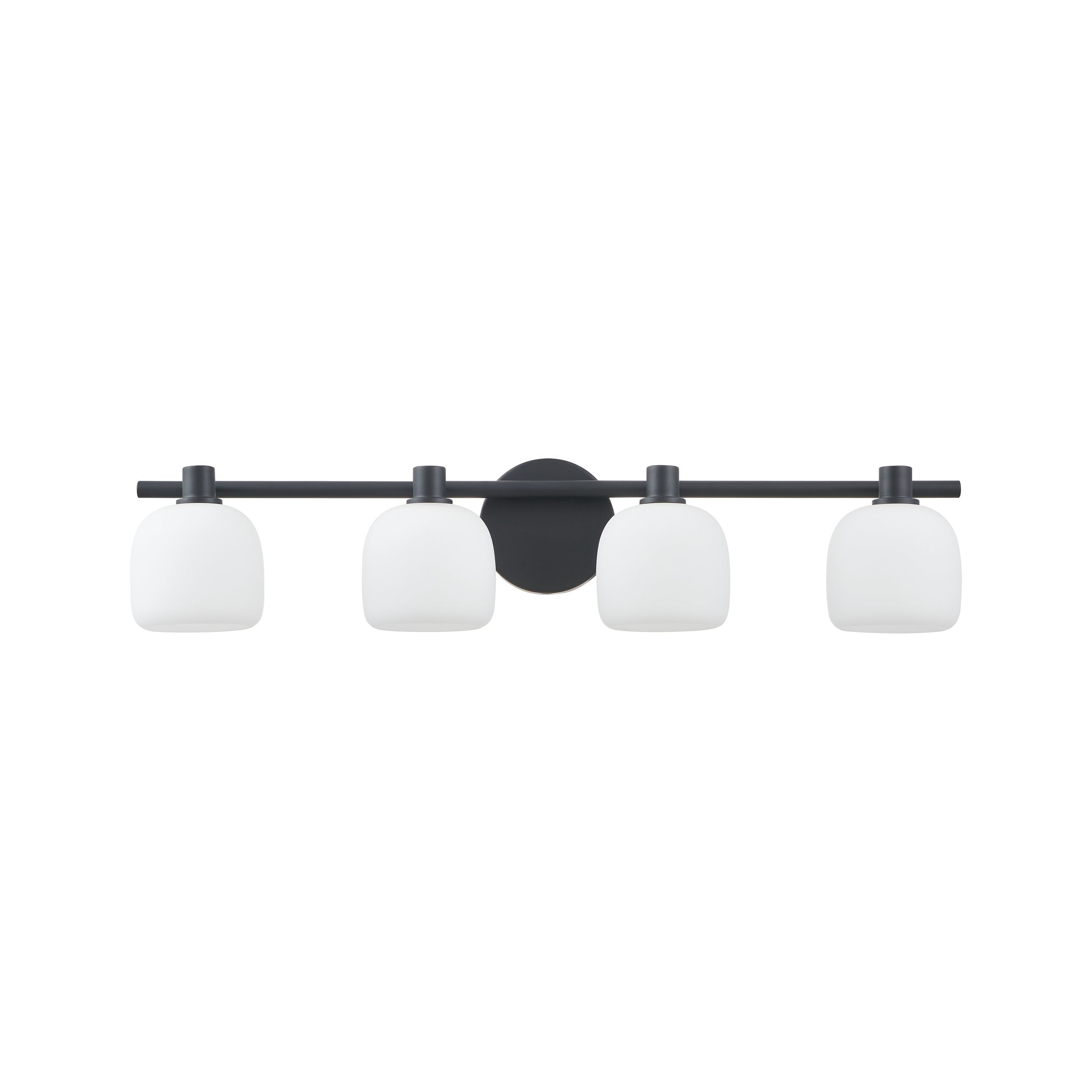 Valentina 30-inch 4-light Matte Black Vanity Light with Etched Opal Glass Shades