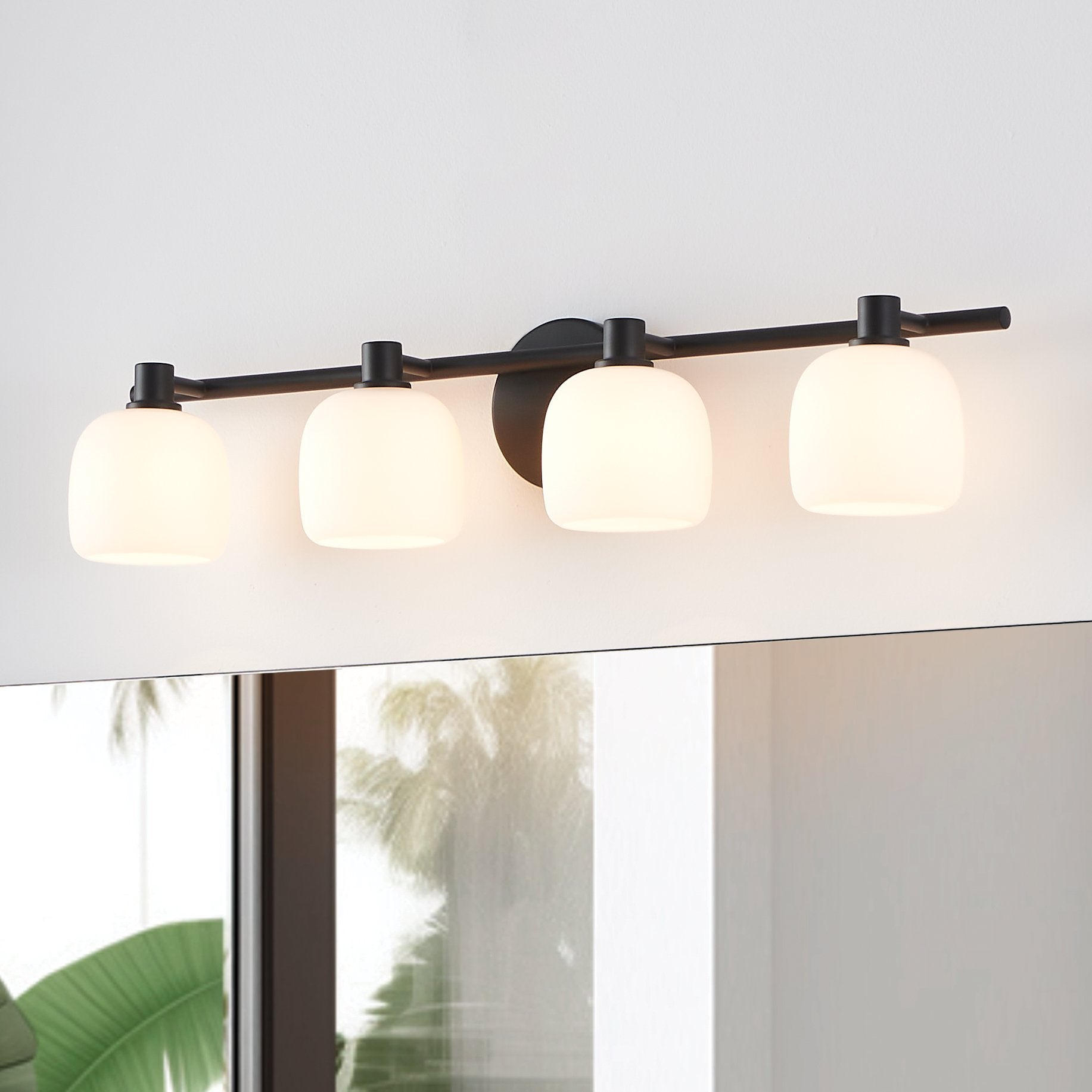 Valentina 30-inch 4-light Matte Black Vanity Light with Etched Opal Glass Shades