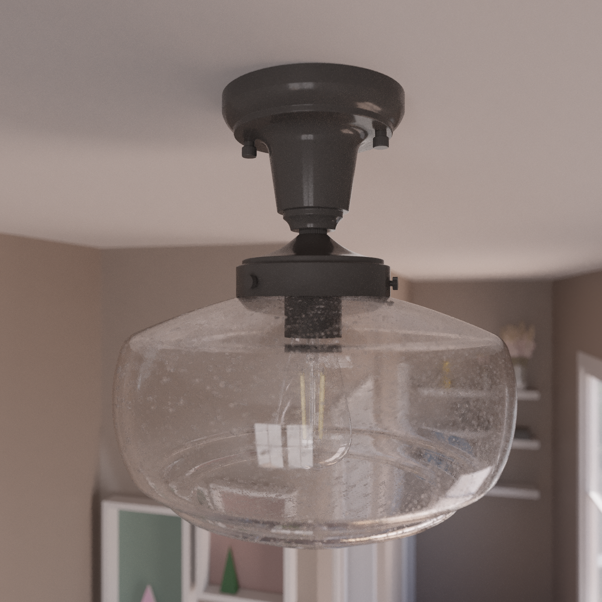 Saddle Creek 10-inch 1-light Noble Bronze Schoolhouse Pendant with Seeded Glass