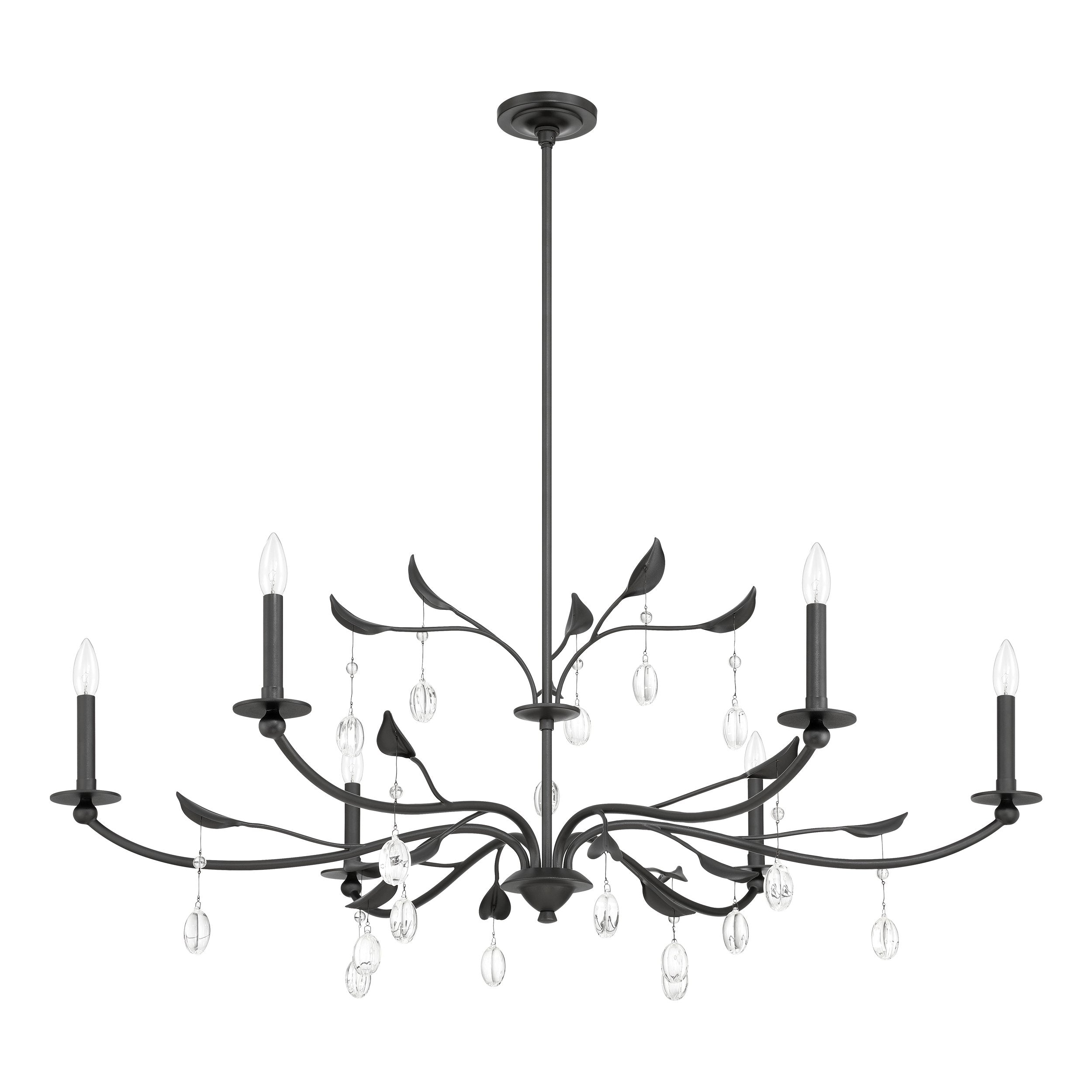 Presley 48-inch 6-light Textured Black Chandelier with Clear Glass Drops