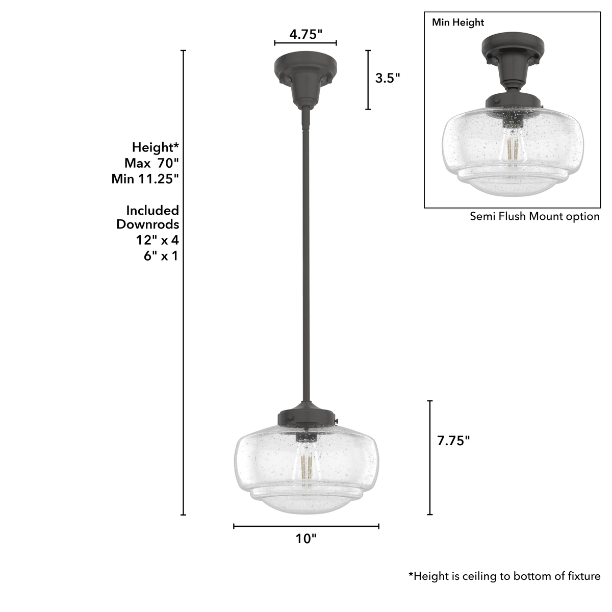 Saddle Creek 10-inch 1-light Noble Bronze Schoolhouse Pendant with Seeded Glass
