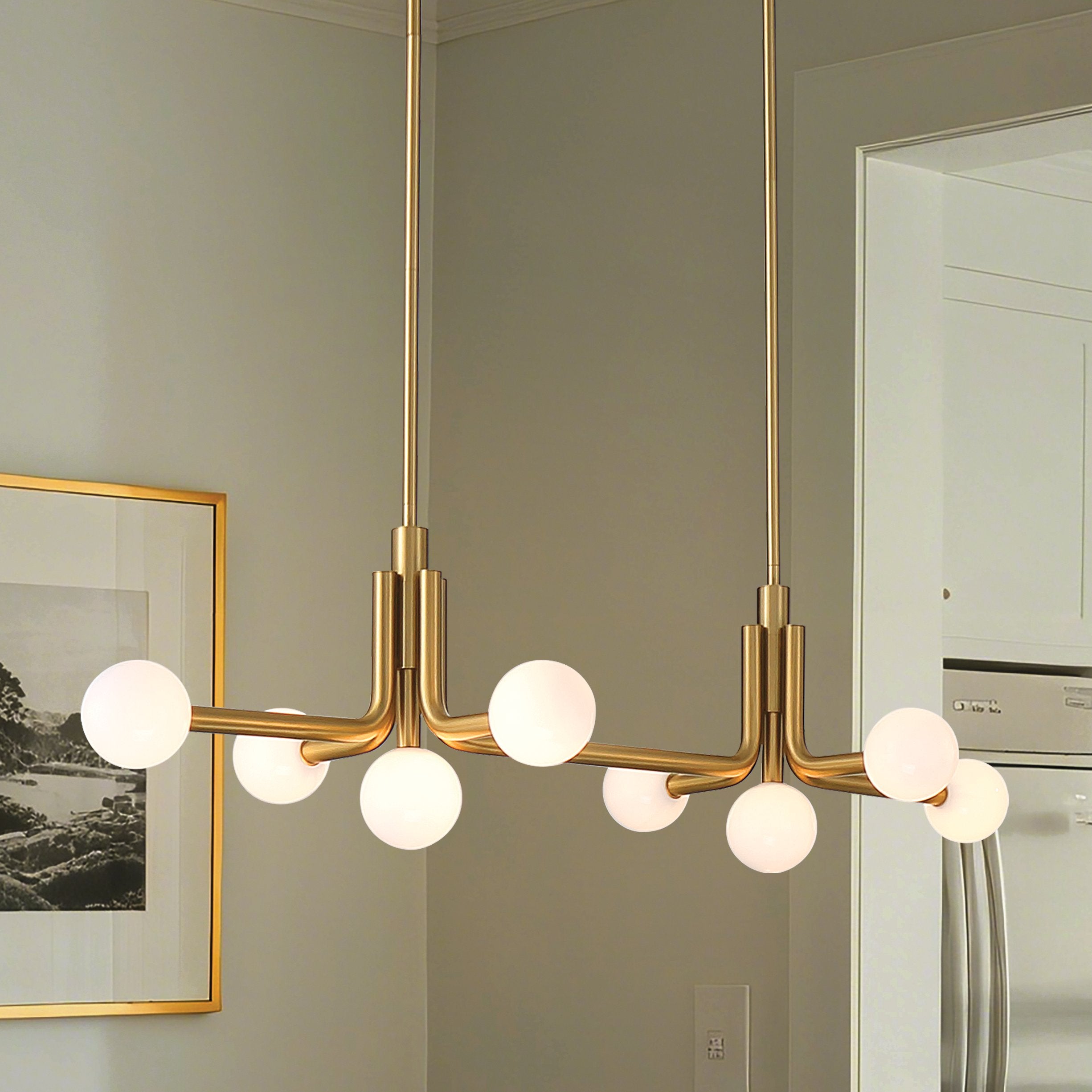 Stockholm 50-inch 8-light Champagne Gold Linear Chandelier with Opal Glass Shades