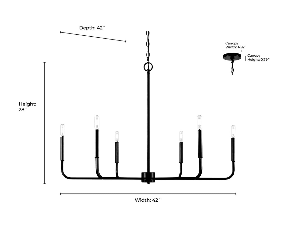 28'' Herring Matte Black 6 Light Chandelier