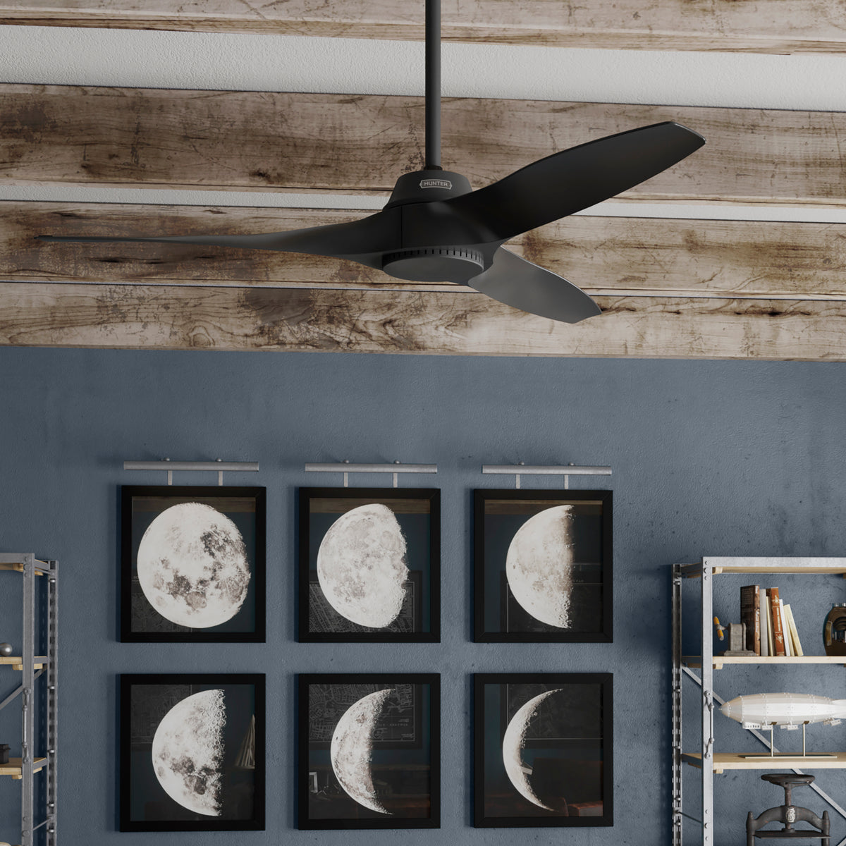 52 inch Mosley Matte Black Damp Rated Ceiling Fan and Wall Control