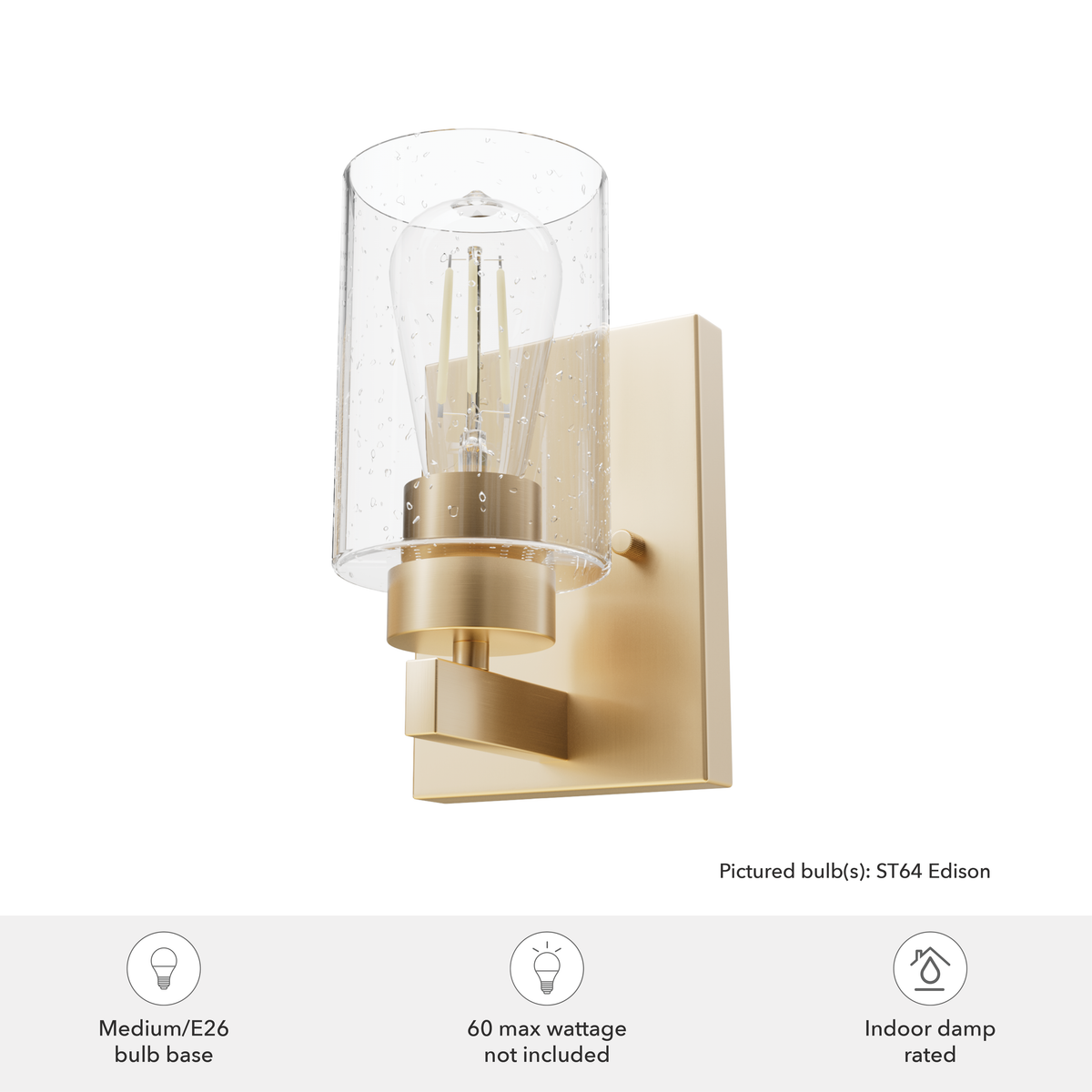 Hartland 9-inch 1-light Alturas Gold Wall Sconce with Seeded Glass