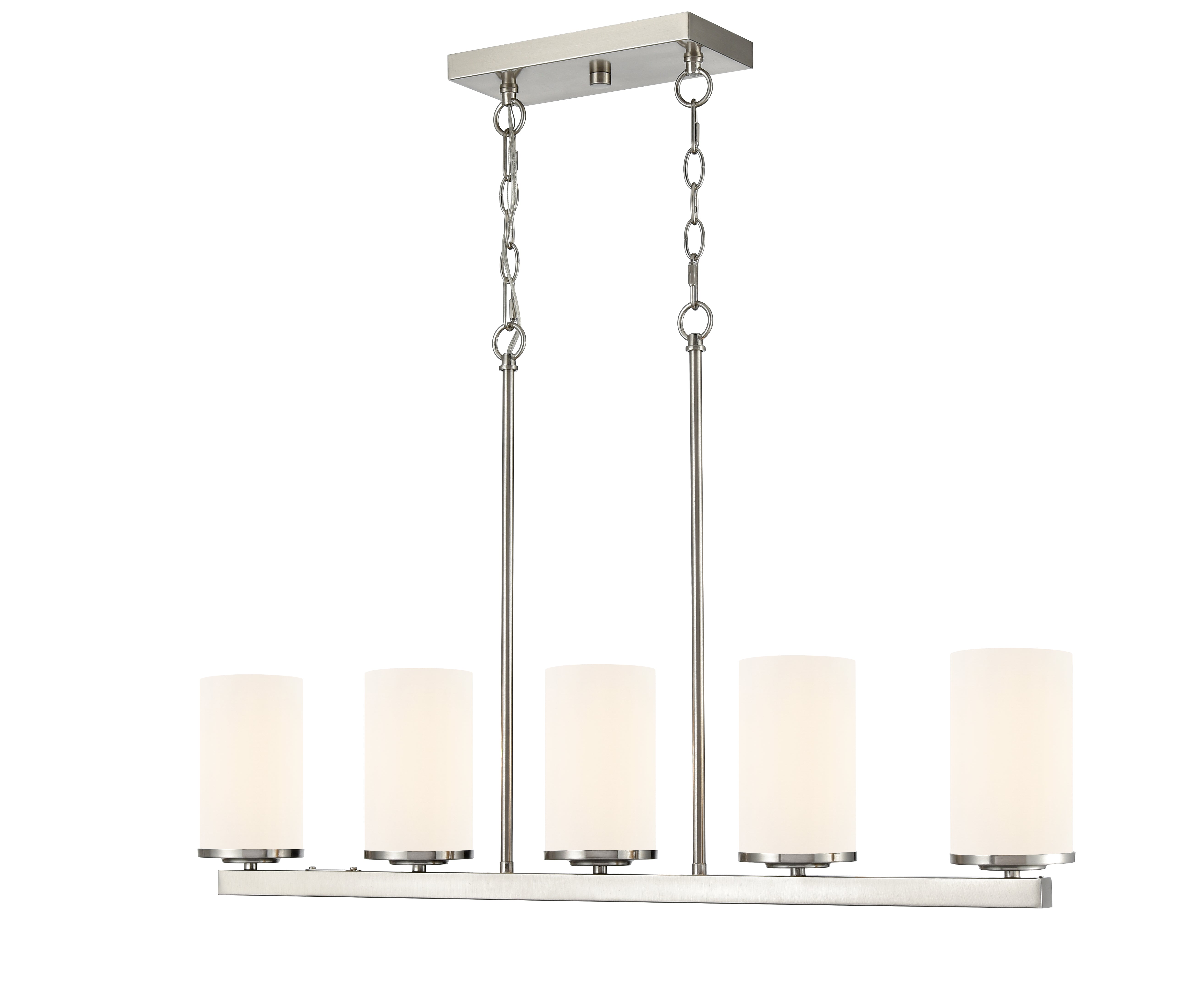 40-inch Verlana Brushed Nickel 5-Light Etched White Glass Linear Chandelier