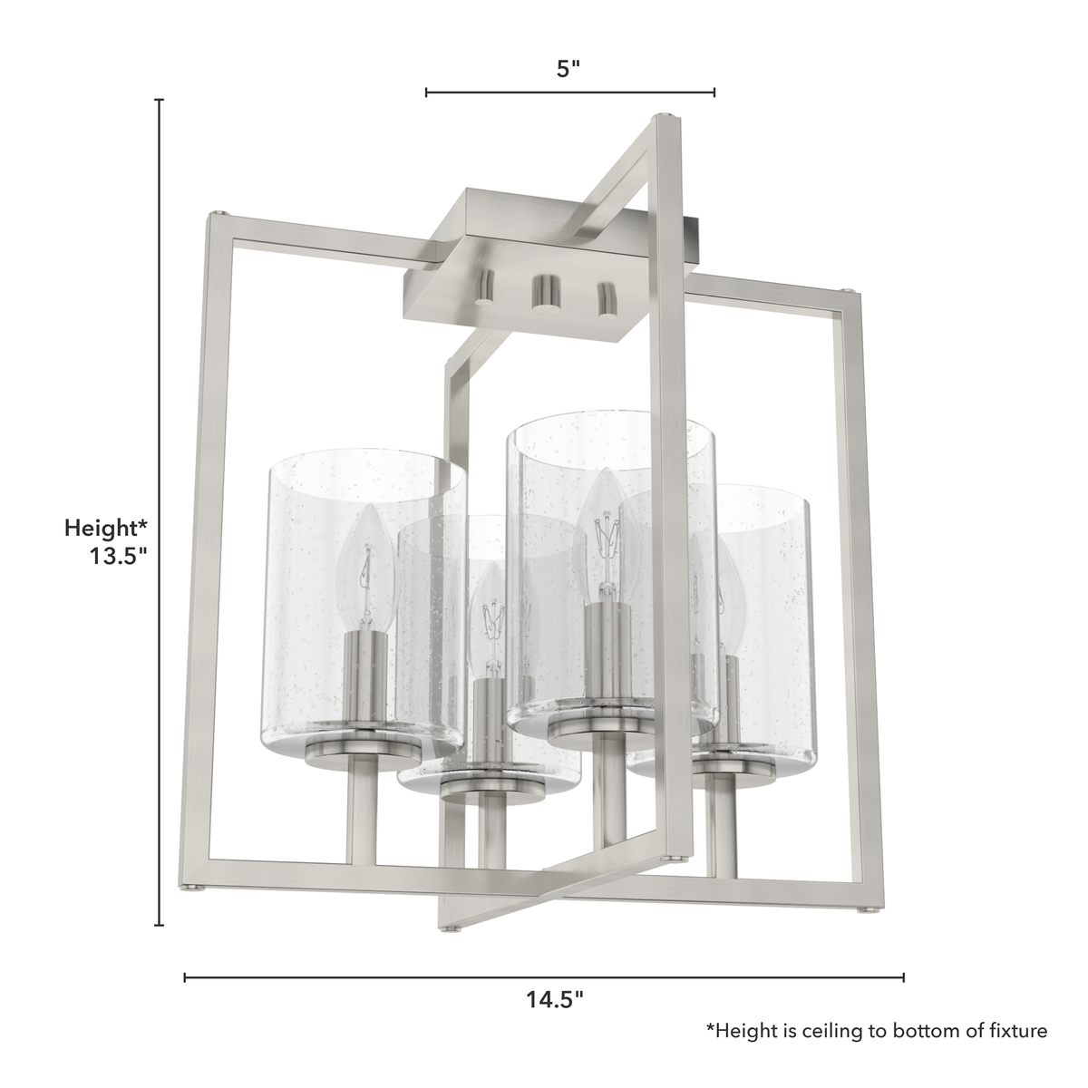 Kerrison 14.5-inch 4-light Brushed Nickel Semi-Flush Mount with Seeded Glass