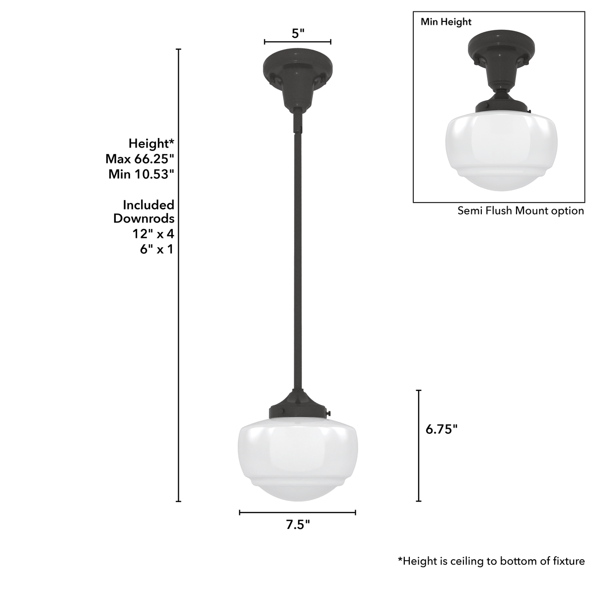 Saddle Creek 7.5-inch 1-light Noble Bronze Schoolhouse Pendant with Cased White Glass