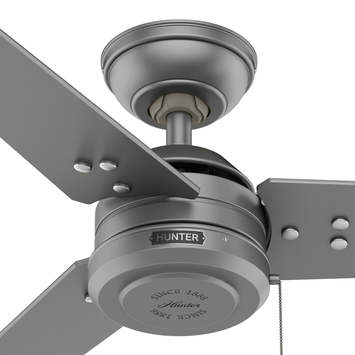44 inch Cassius Matte Silver Damp Rated Ceiling Fan and Pull Chain