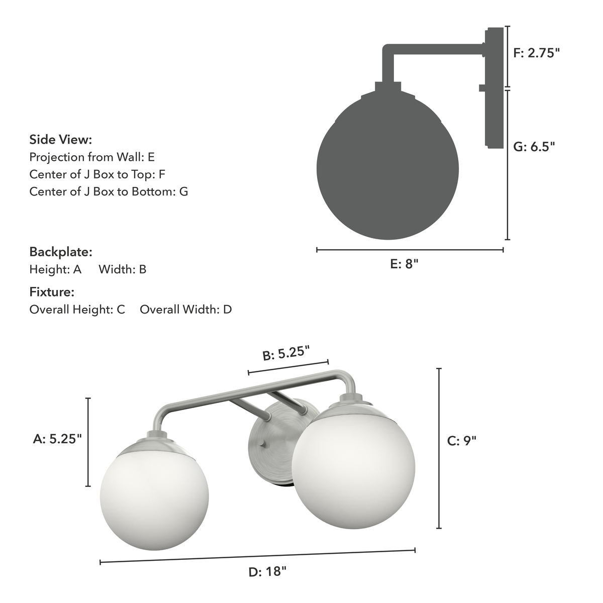 Hepburn 18-inch 2-light Brushed Nickel Vanity Light with Cased White Glass