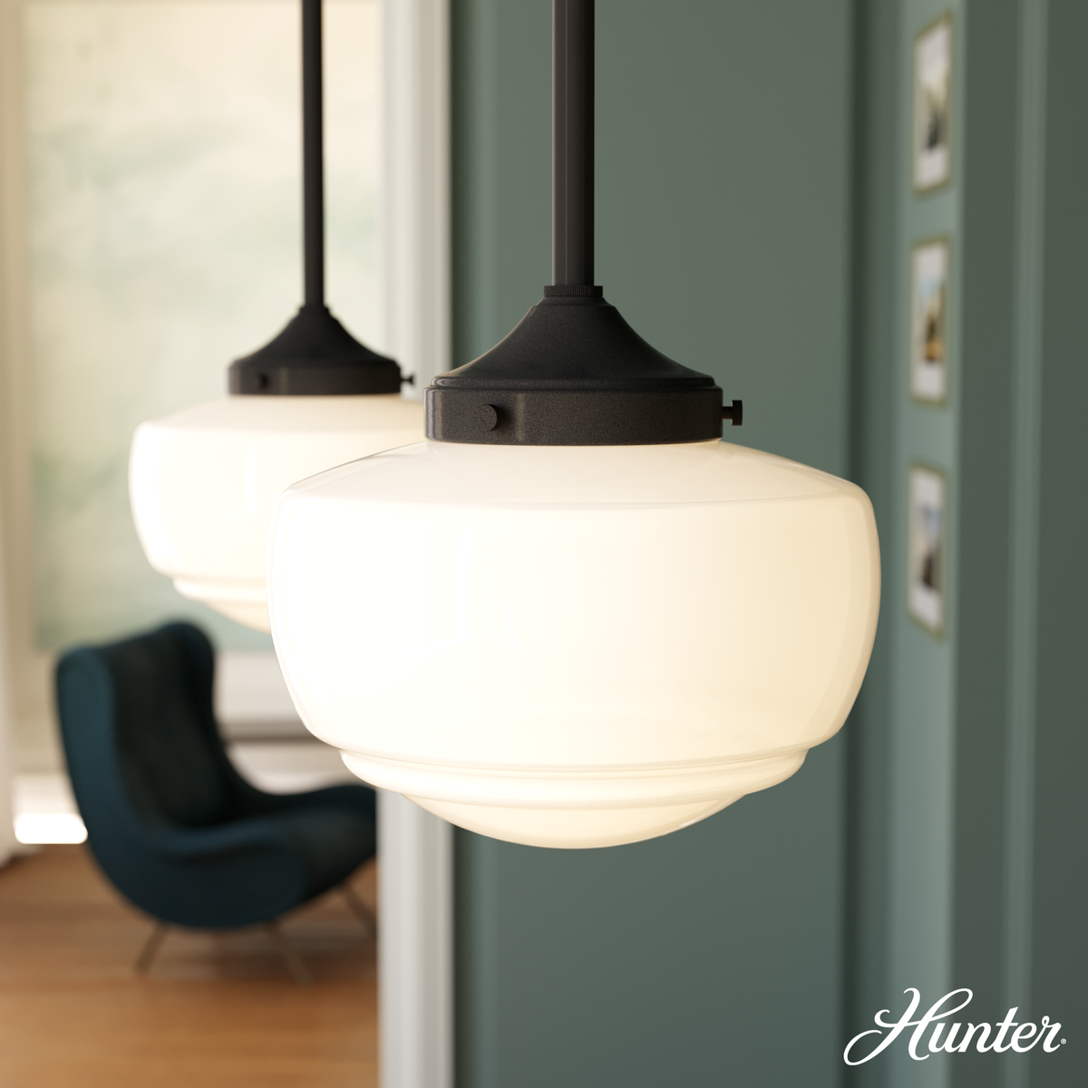 Saddle Creek 7.5-inch 1-light Noble Bronze Schoolhouse Pendant with Cased White Glass