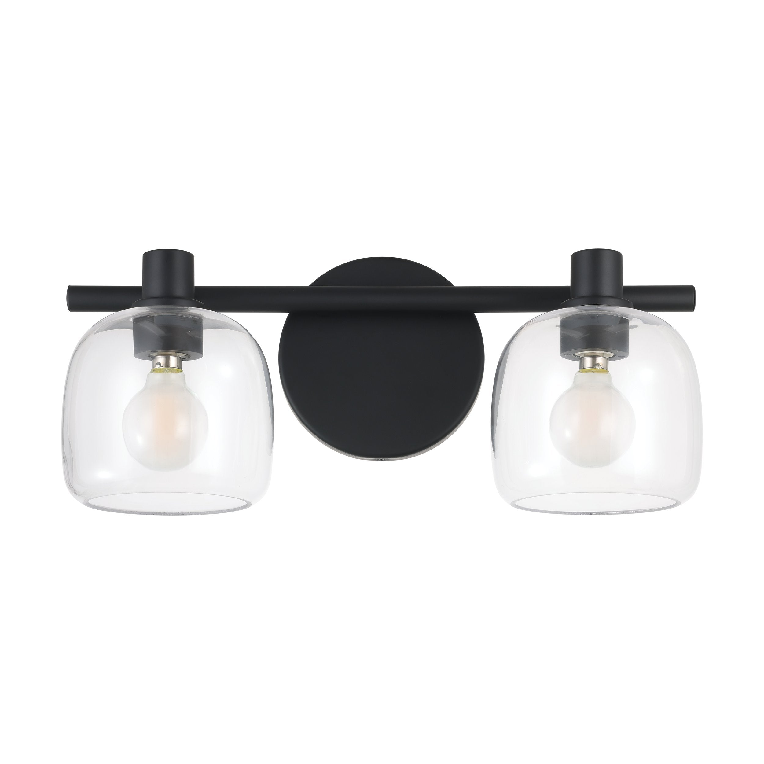 Valentina 15-inch 2-light Matte Black Vanity Light with Clear Glass Shades