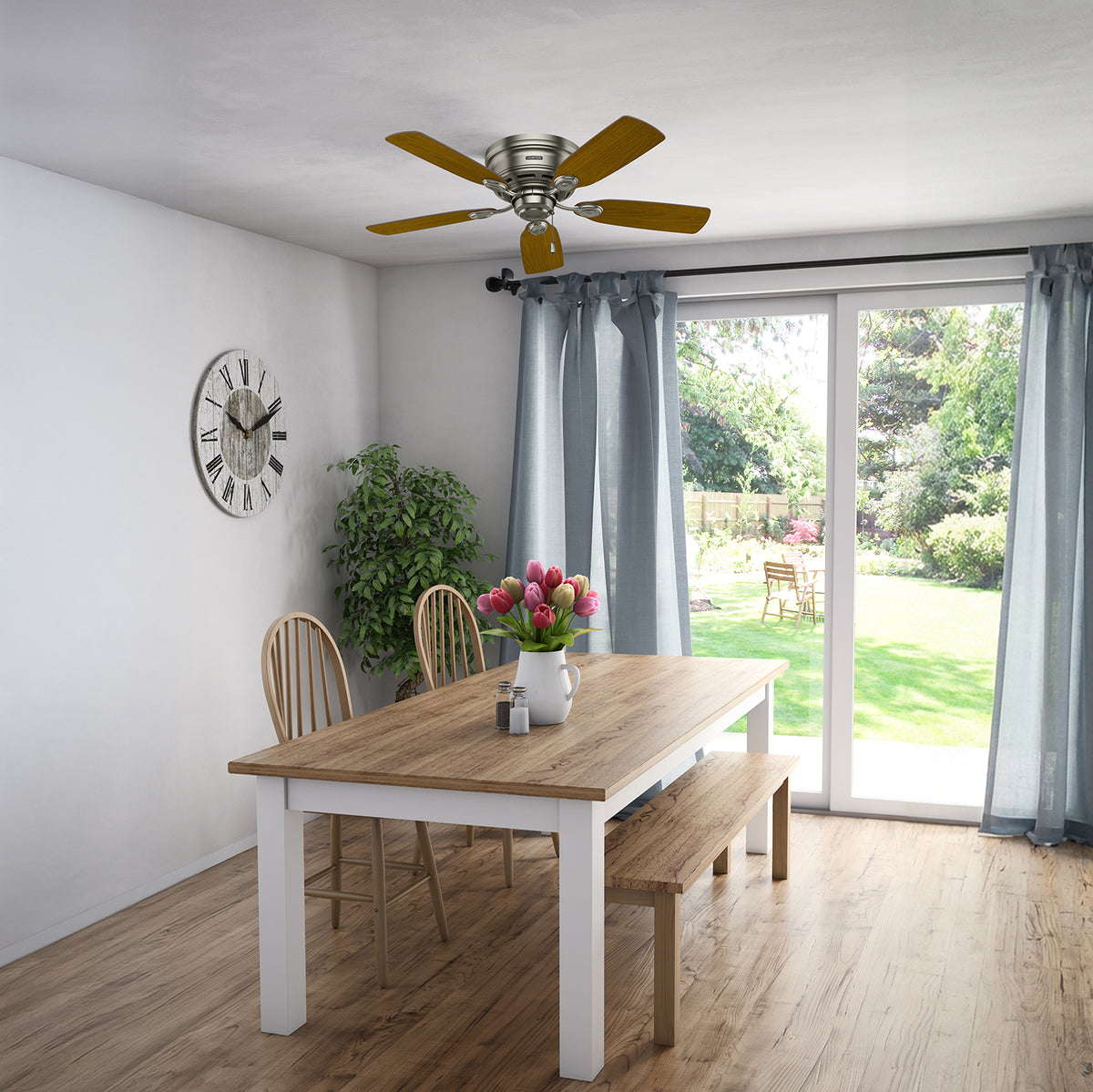 42 inch Low Profile Antique Pewter Low Profile Ceiling Fan and Pull Chain