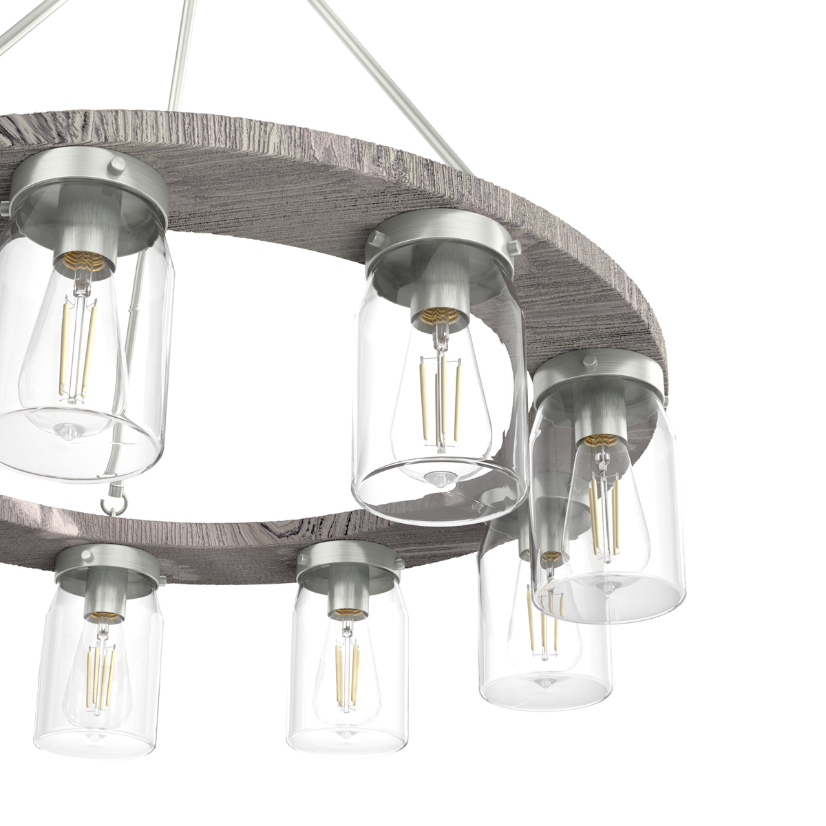 Devon Park 31-inch 9-light Brushed Nickel and Grey Wood Chandelier with Clear Glass