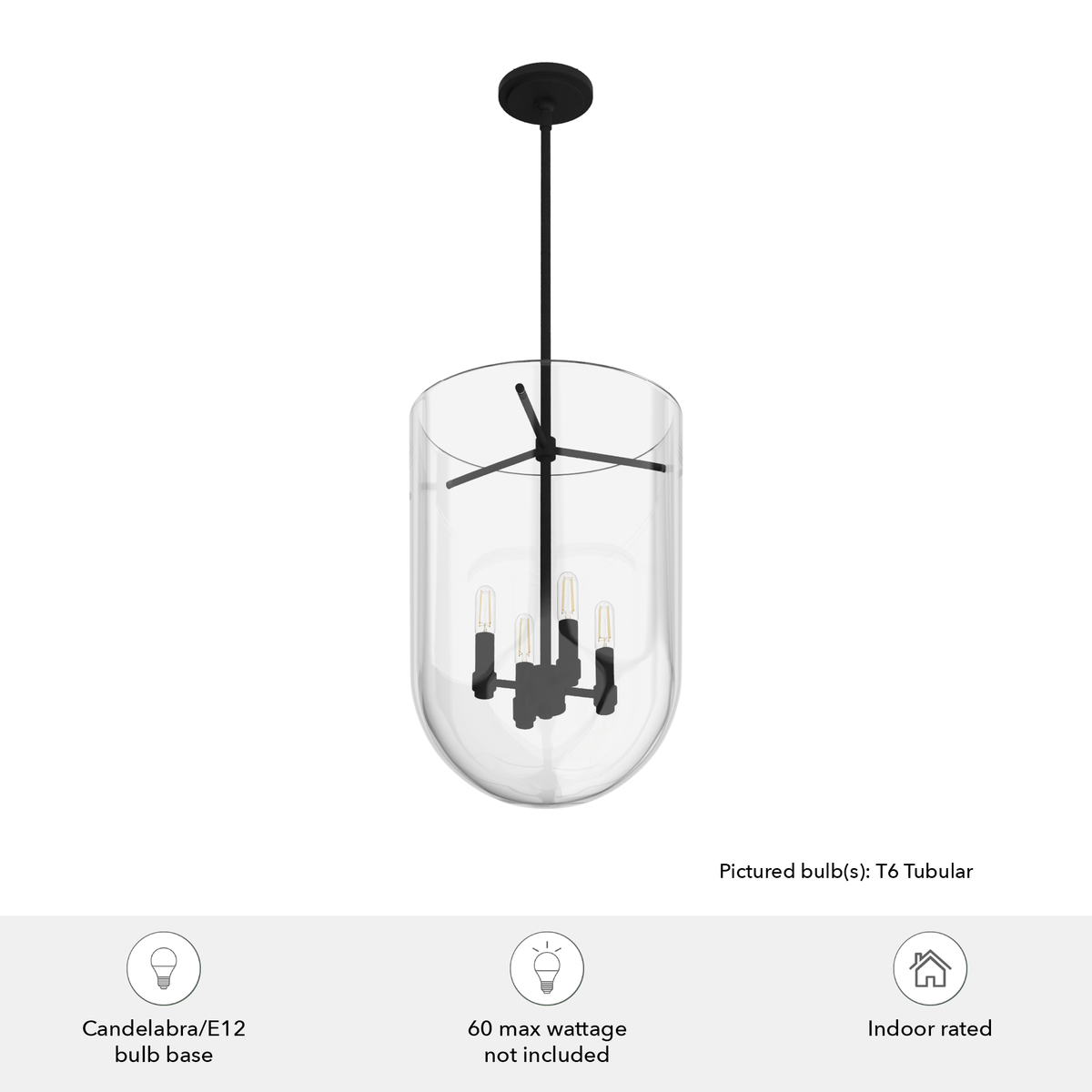 Sacha 14-inch 4-light Natural Black Iron Lantern Pendant with Clear Glass
