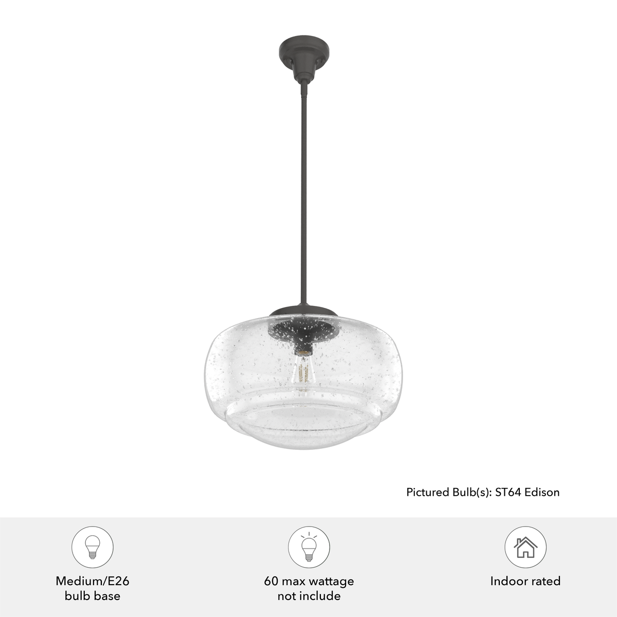 Saddle Creek 16-inch 1-light Noble Bronze Schoolhouse Pendant with Seeded Glass