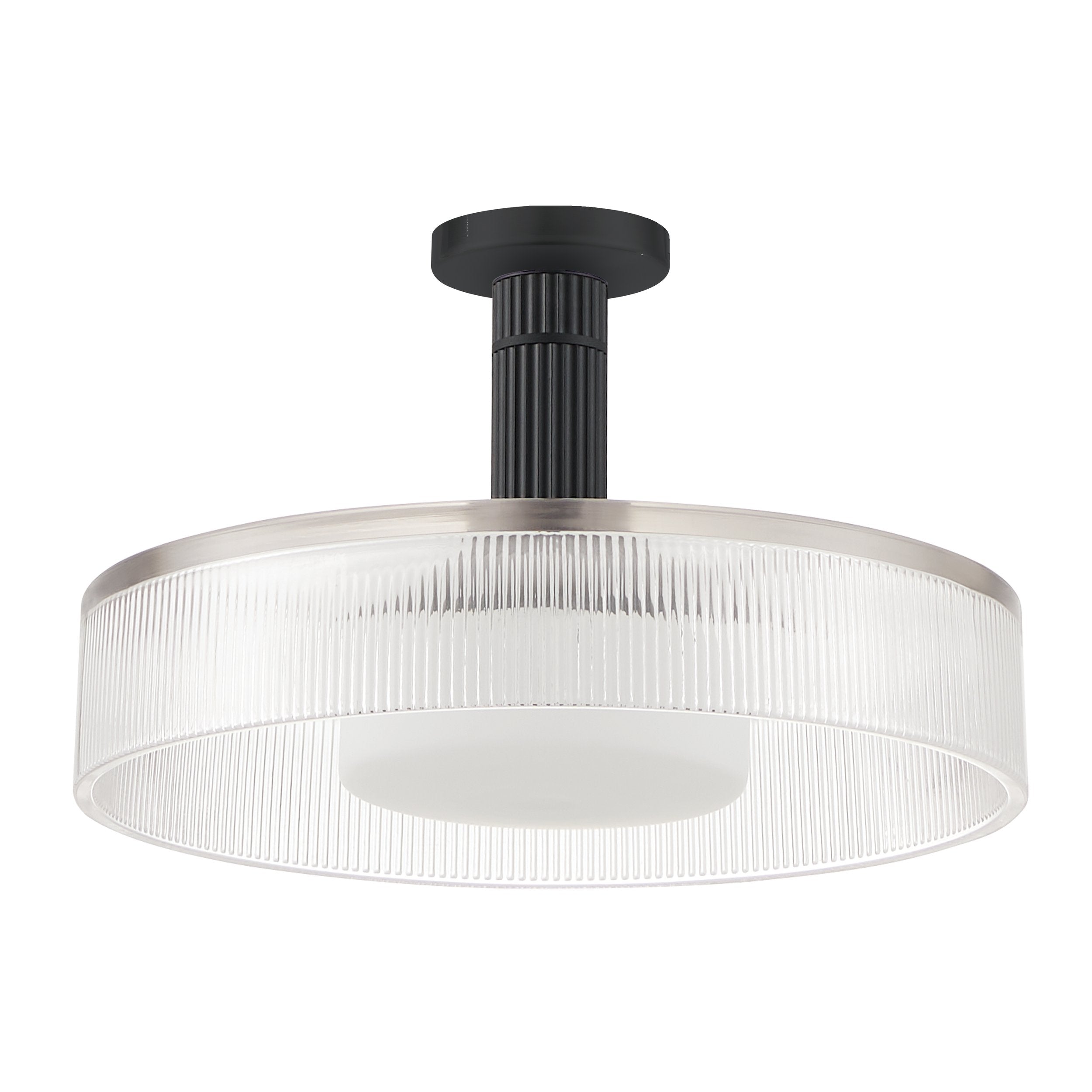 Como 18-inch 1-light Matte Black Convertible Pendant with Clear Ribbed and Opal Glass Shade