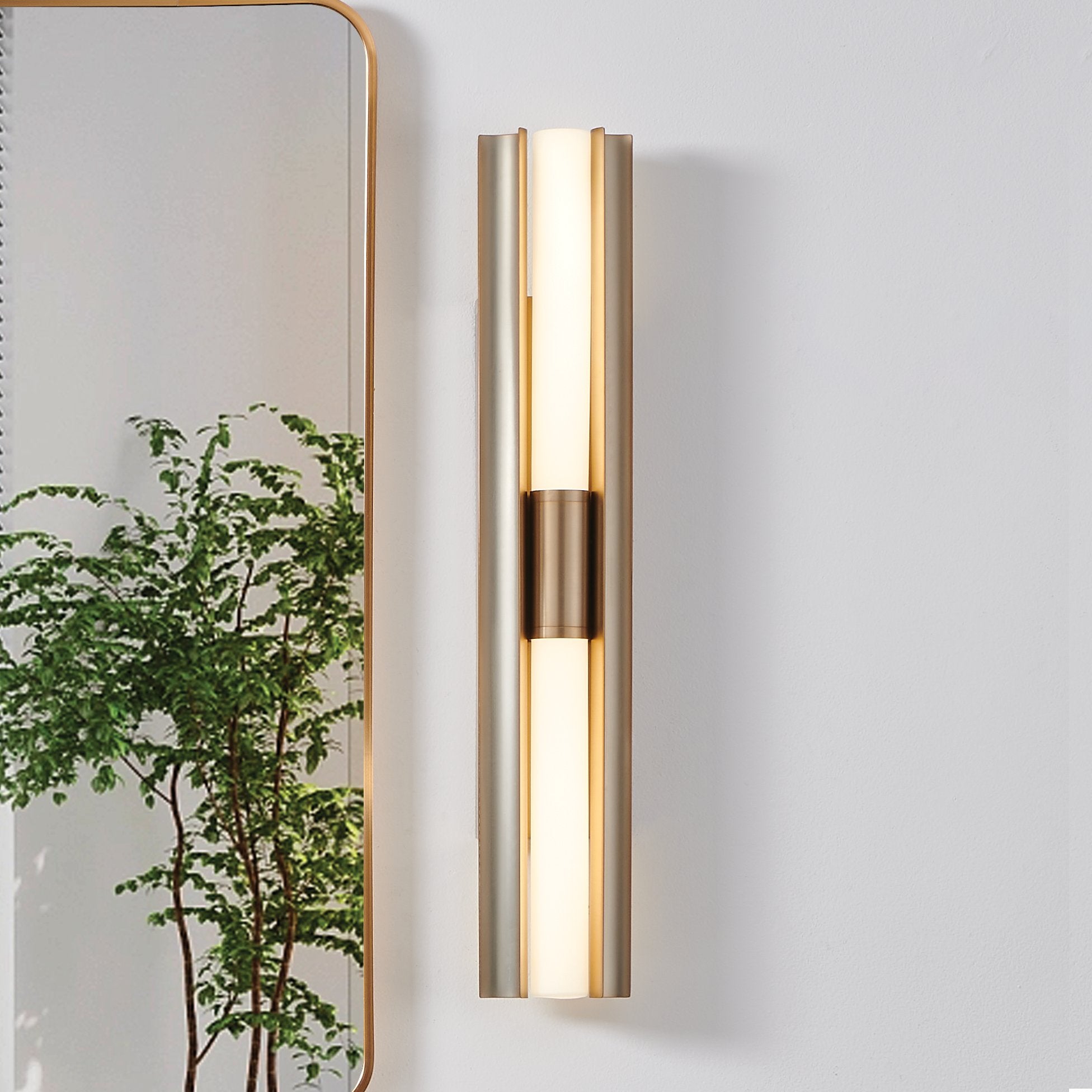 Colton 30-inch 2-light Champagne Gold 5CCT LED Vanity Light with Etched Opal Glass Shades