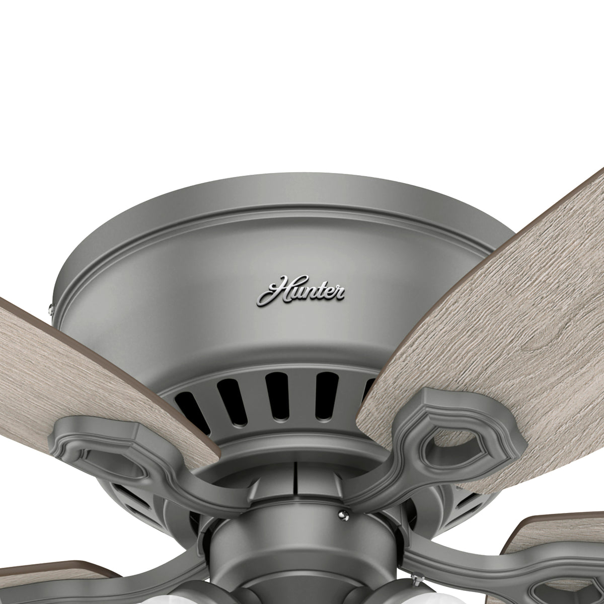 52 inch Builder Matte Silver Low Profile Ceiling Fan with LED Light Kit and Pull Chain
