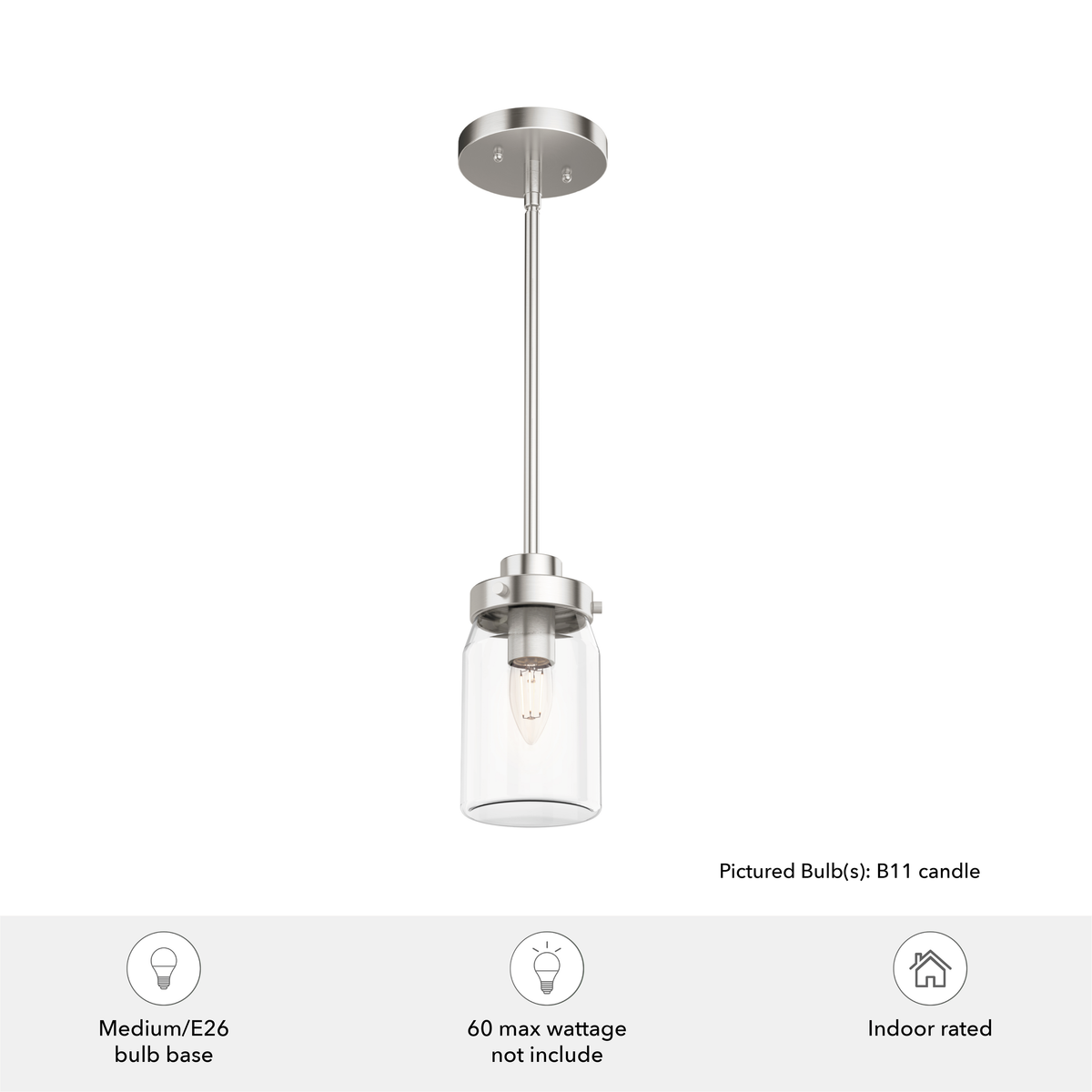 Devon Park 4.5-inch 1-light Brushed Nickel Pendant with Clear Glass