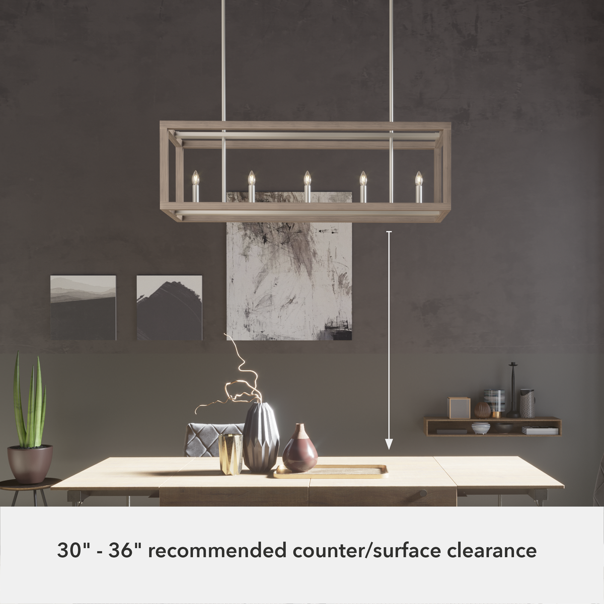 Squire Manor 40-inch 5-light Brushed Nickel and Bleached Wood Linear Chandelier