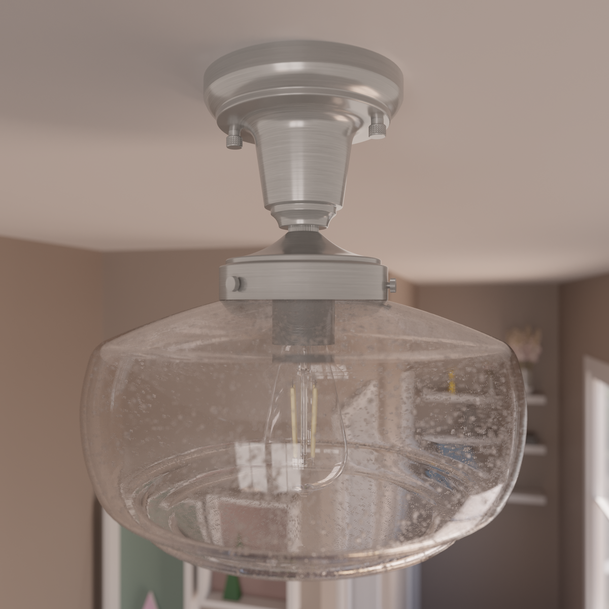 Saddle Creek 10-inch 1-light Brushed Nickel Schoolhouse Pendant with Seeded Glass