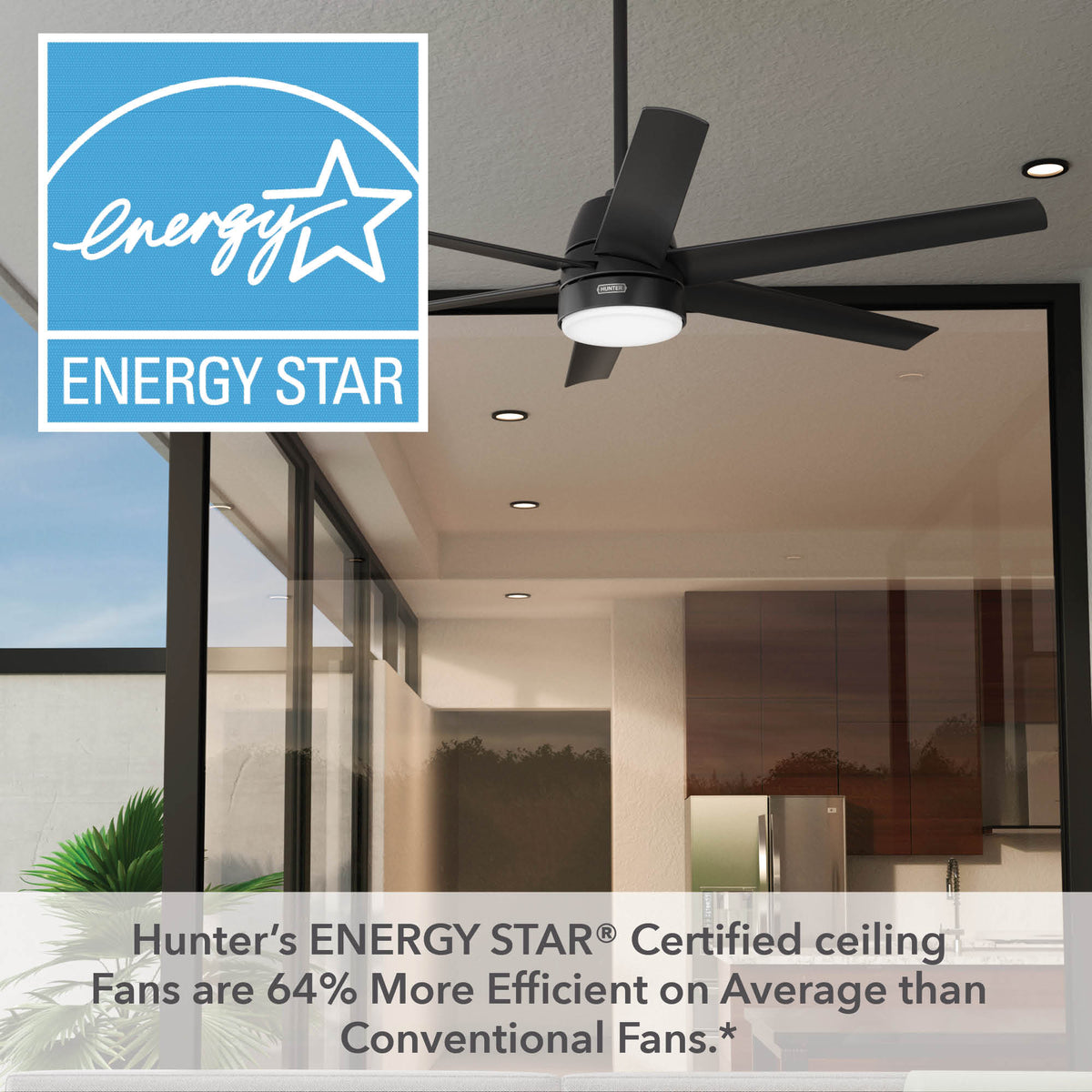 60 inch Skysail ENERGY STAR® Matte Black WeatherMax Indoor / Outdoor Ceiling Fan with LED Light Kit and Wall Control